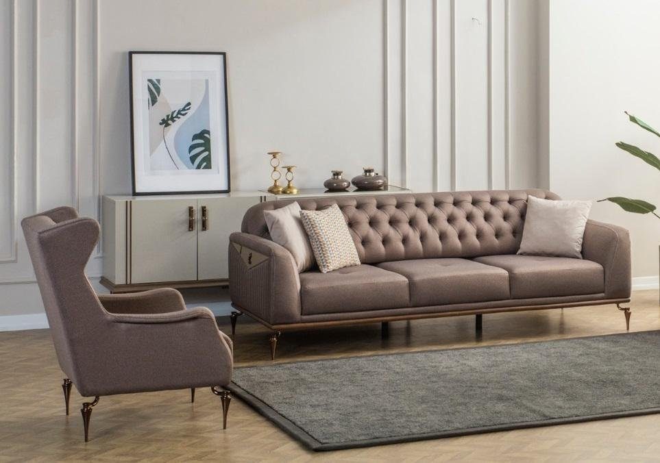 JVmoebel Wohnzimmer-Set Beige Chesterfield Sitzer 3+1 (2-St., Made Luxus Couch, Sitzer/Sessel), Sofagarnitur in Wohnzimmer Europa 3