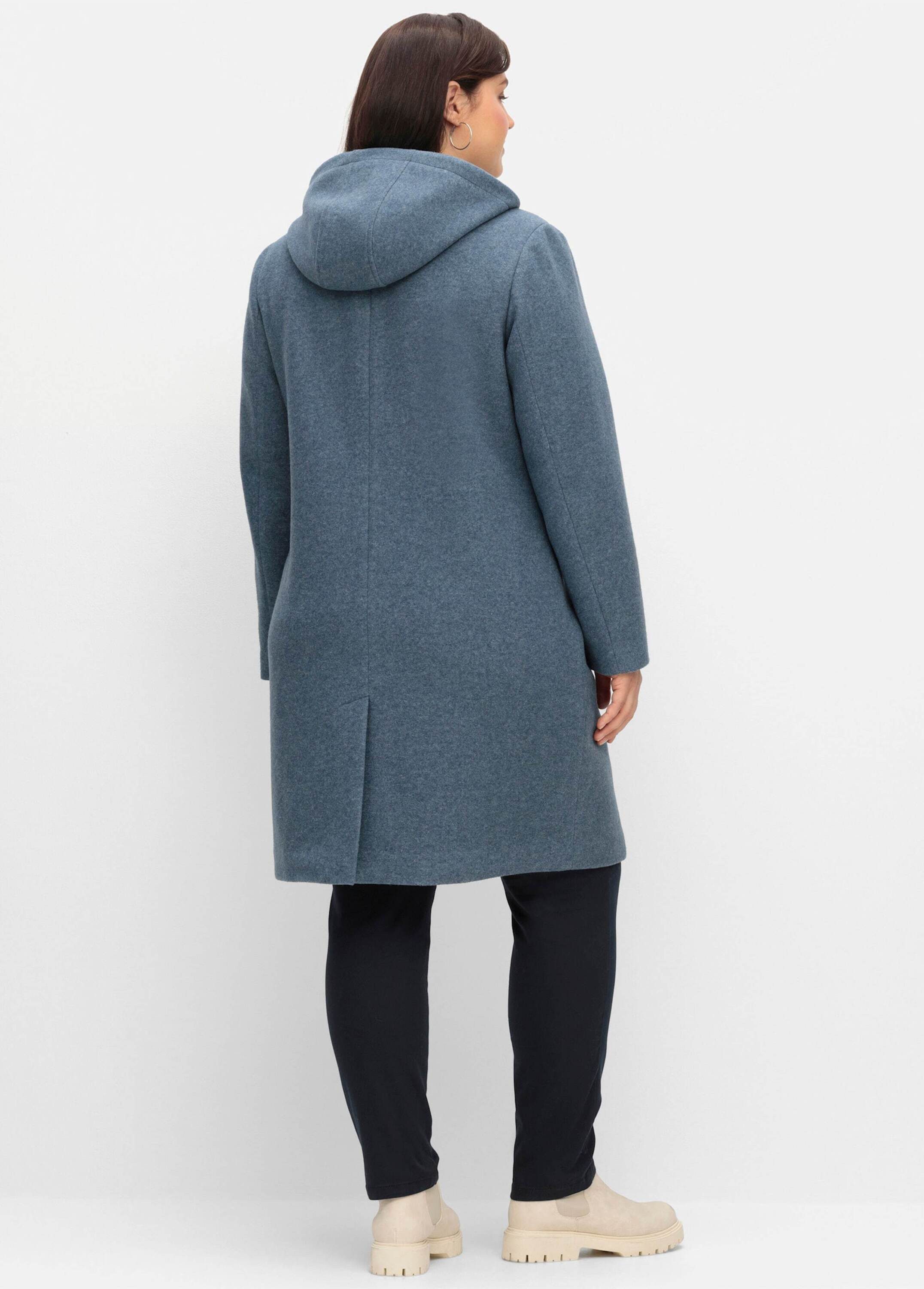 Sheego Langmantel Dufflecoat mit Wollanteil und Kapuze günstig online kaufen