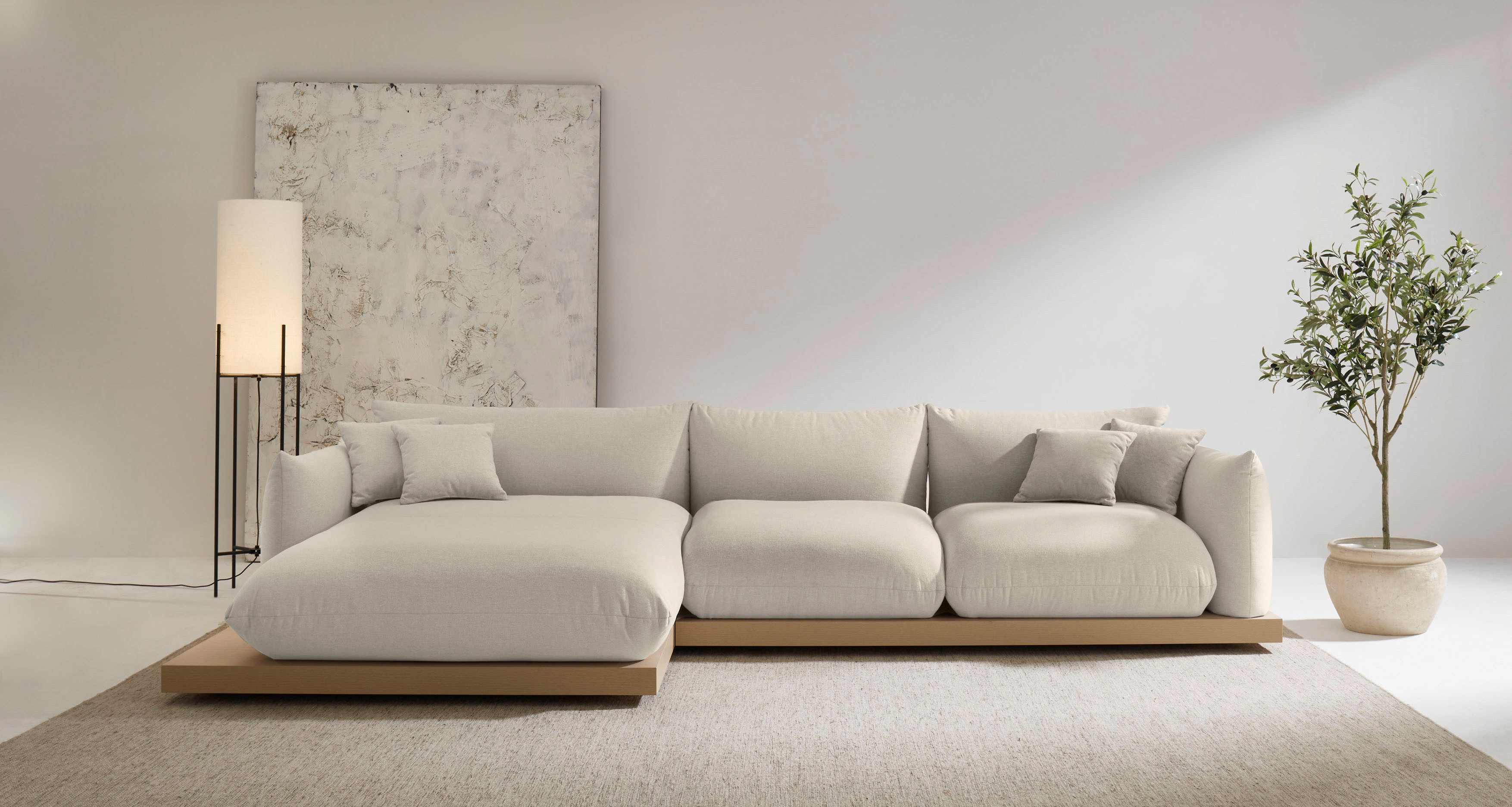 OTTO home Ecksofa Kalix L-Form, 323 cm - OTTO. Verlässliche Qualität., Designsofa, auf Holzplateau, Strukturstoff, hoher Sitzkomfort