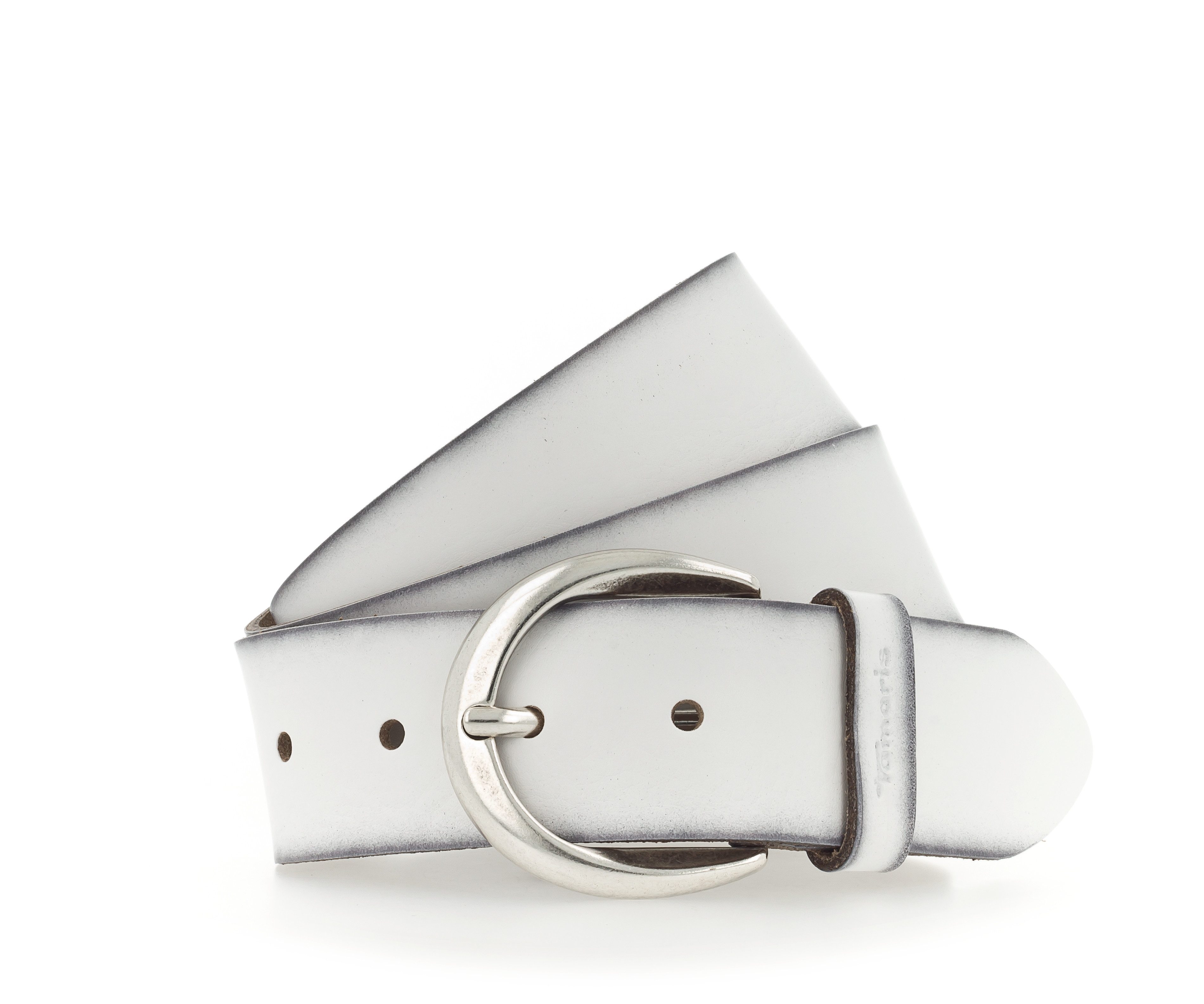 Tamaris Ledergürtel Charlotte Silver mit halbrunder Dornschließe in poliertem Silber, 4 cm breit