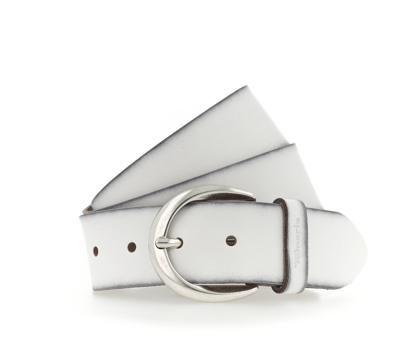 Tamaris Ledergürtel Charlotte Silver mit halbrunder Dornschließe in poliertem Silber, 4 cm breit