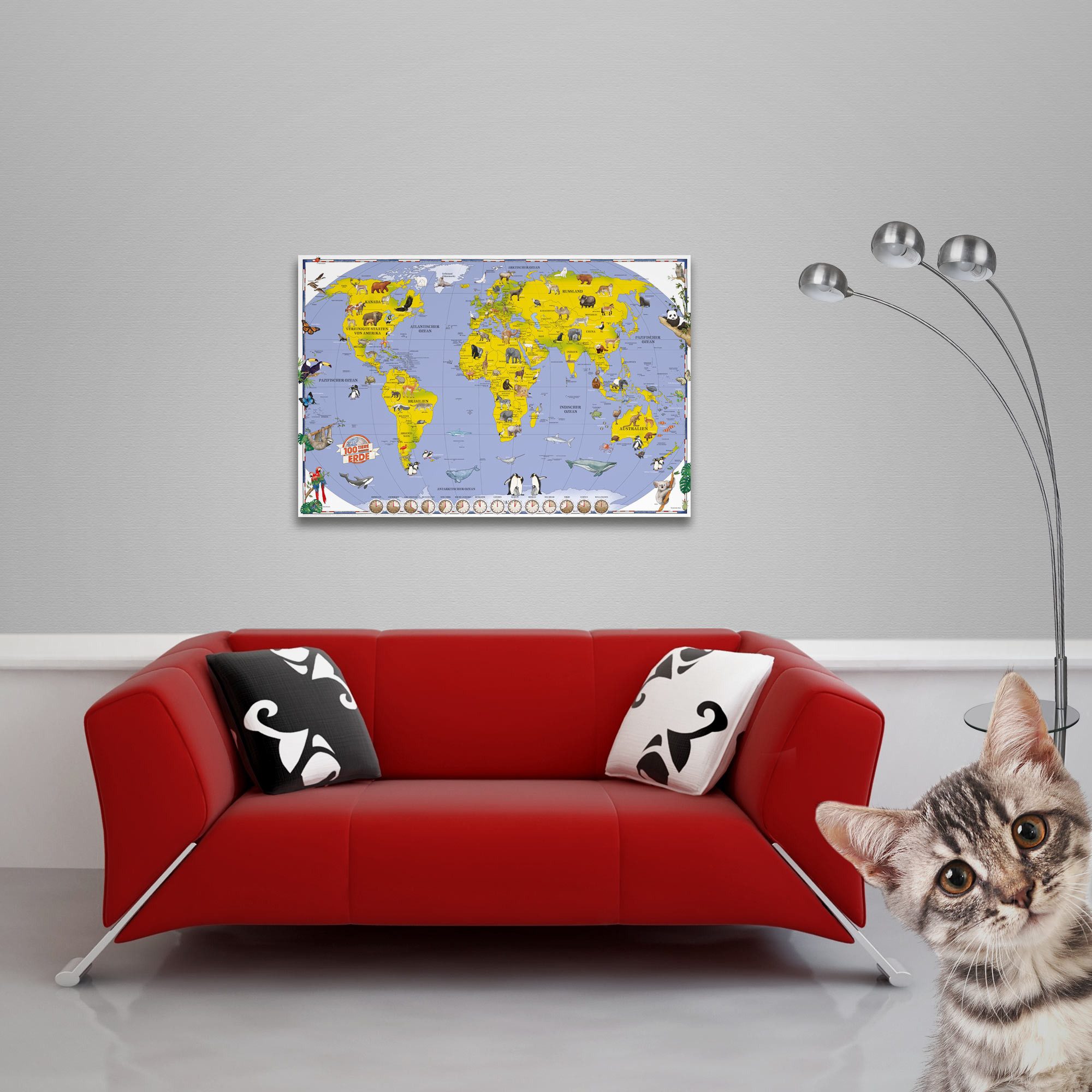 Poster Landkarten - Poster - Kinderweltkarte - 100 Tiere unserer Erde