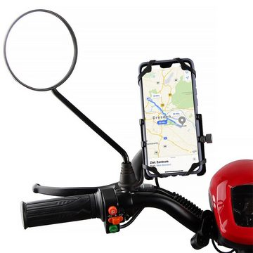 MidGard Motorrad Rückspiegel Halterung für Handy, E-Bike Scooter Roller Halter Smartphone-Halterung, (bis 7.5 Zoll, mit USB-Ladebuchse für Handys von 3,5 bis 7,5 Zoll)