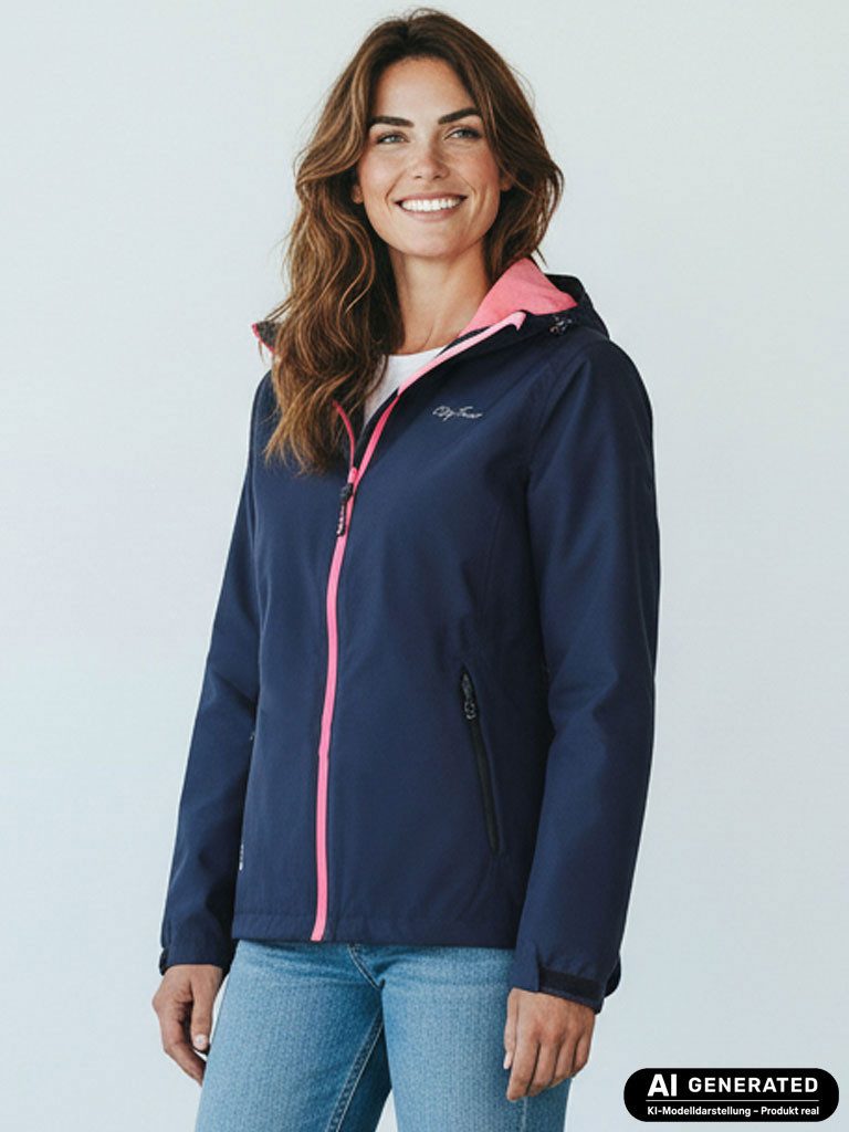 Dry Fashion Fahrradjacke Spiekeroog Damen Funktionsjacke - Regenjacke leicht & verstaubar Jacke Wasserdicht, Windicht, Atmungsaktiv, Kapuze mit Vorderschirm