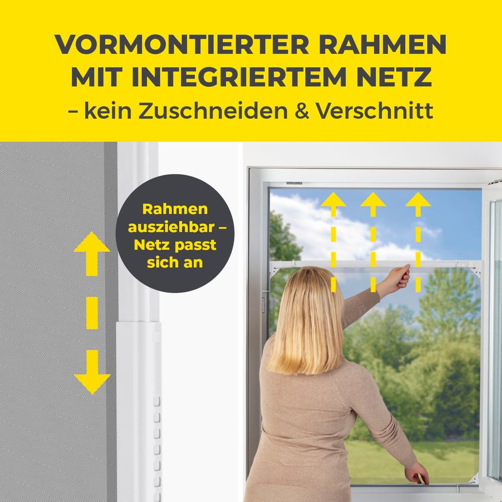 EASYmaxx Insektenschutz-Fensterrahmen ausziehbares Teleskop-Insektenschutzgitter,  weiß, (1-St), Fliegengitter Fenster, mit vormontierten Rahmen, Insektenschutz