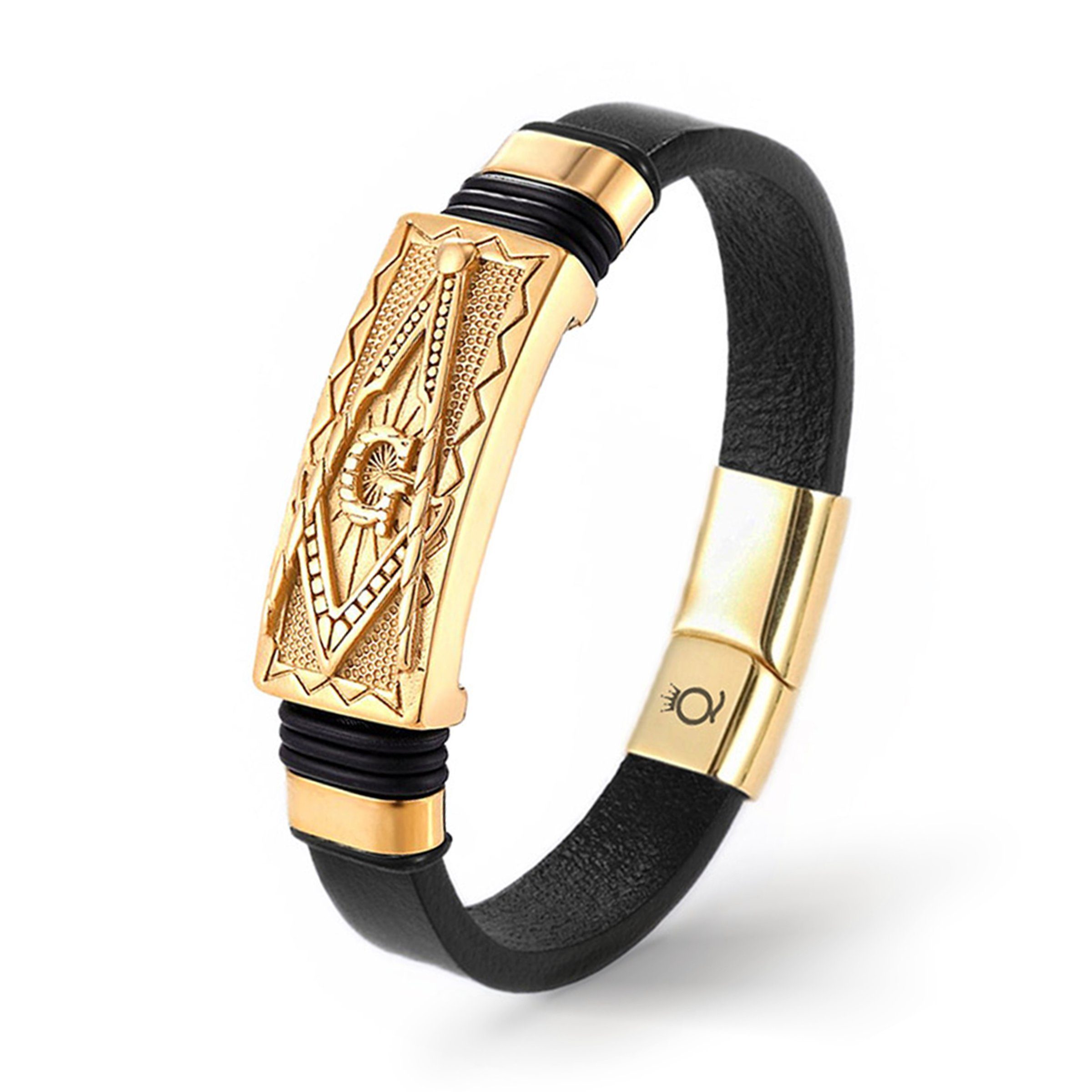 UNIQAL.de Lederarmband Masonic Freimaurer Lederarmband "TOTEM" Herren Edelstahl/Leder (Edelstahl, Echtleder, Casual Style, Handgefertigt) Gold