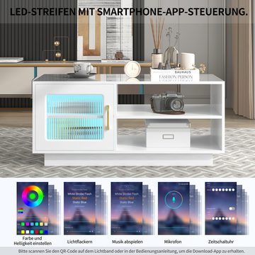 EXTSUD Couchtisch Hochglänzender Couchtisch,LED-Lichteffekte per mobiler App steuerbar