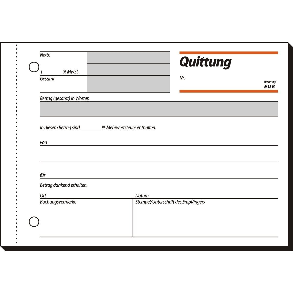 Sigel Formularblock Formularbuch Quittung A6 quer VE=50 Blatt