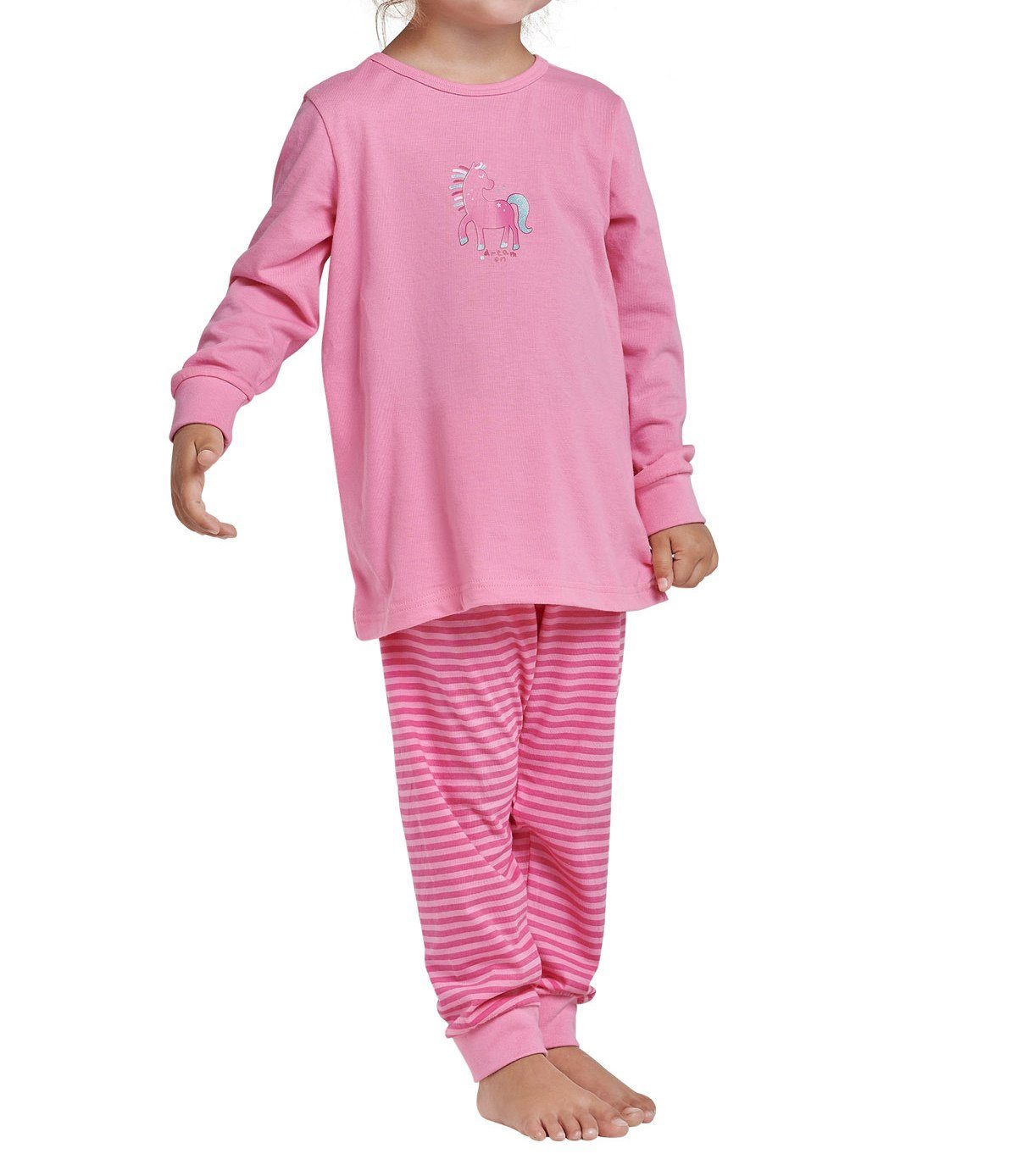 Schiesser Pyjama rosa - Mädchen Schlafanzug langarm, Baumwolle Kinder,