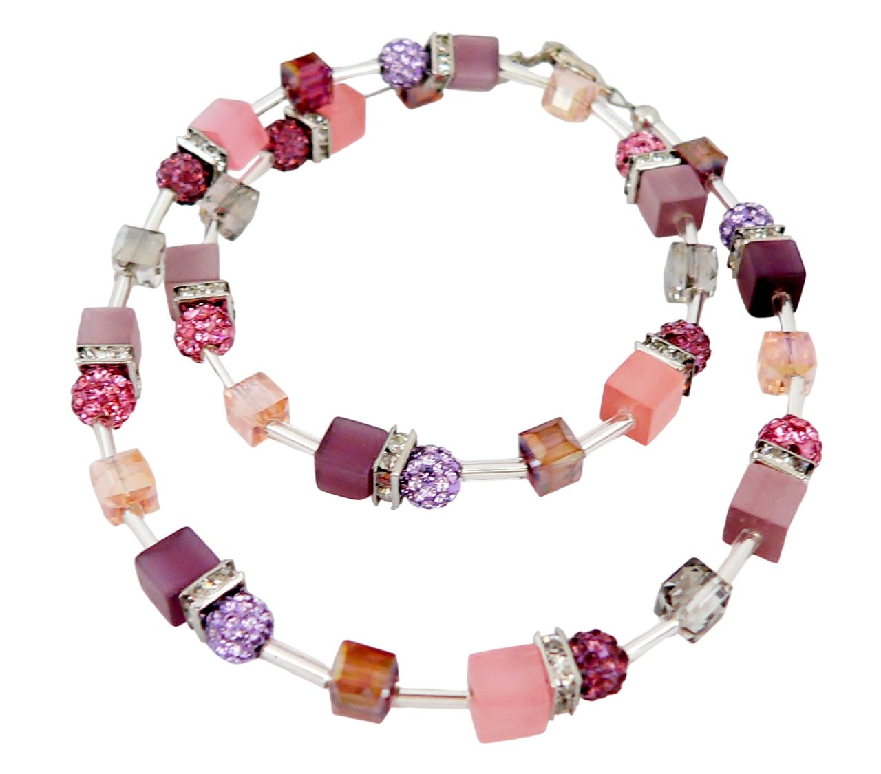 Kette ohne Anhänger 546e Halskette Würfel Kristallglas Shamballa Strass lila