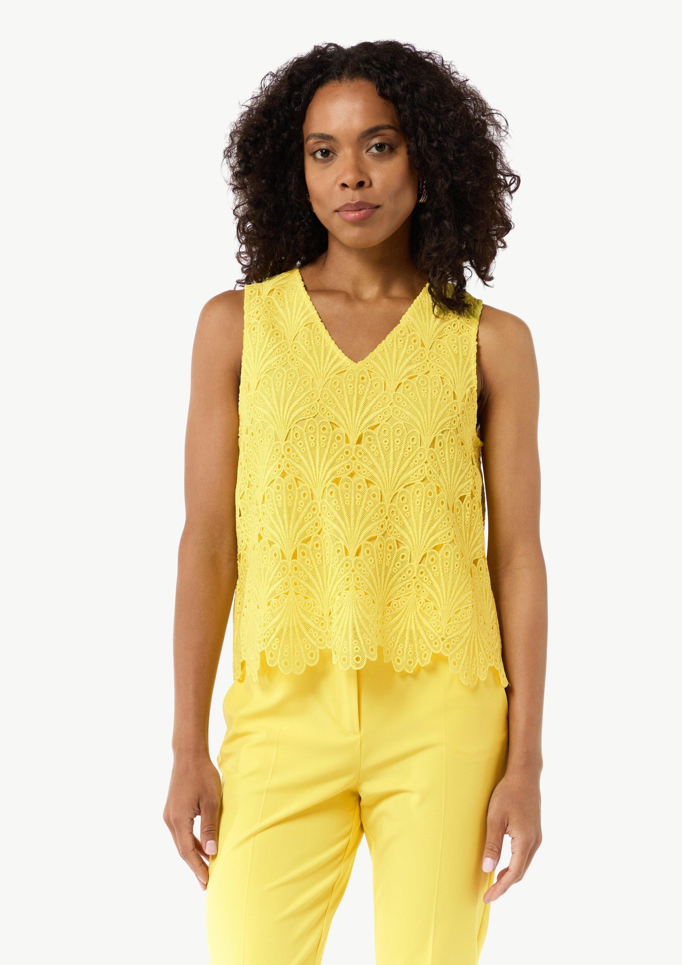 comma Blusentop Bluse Ärmelloses Top aus Spitze