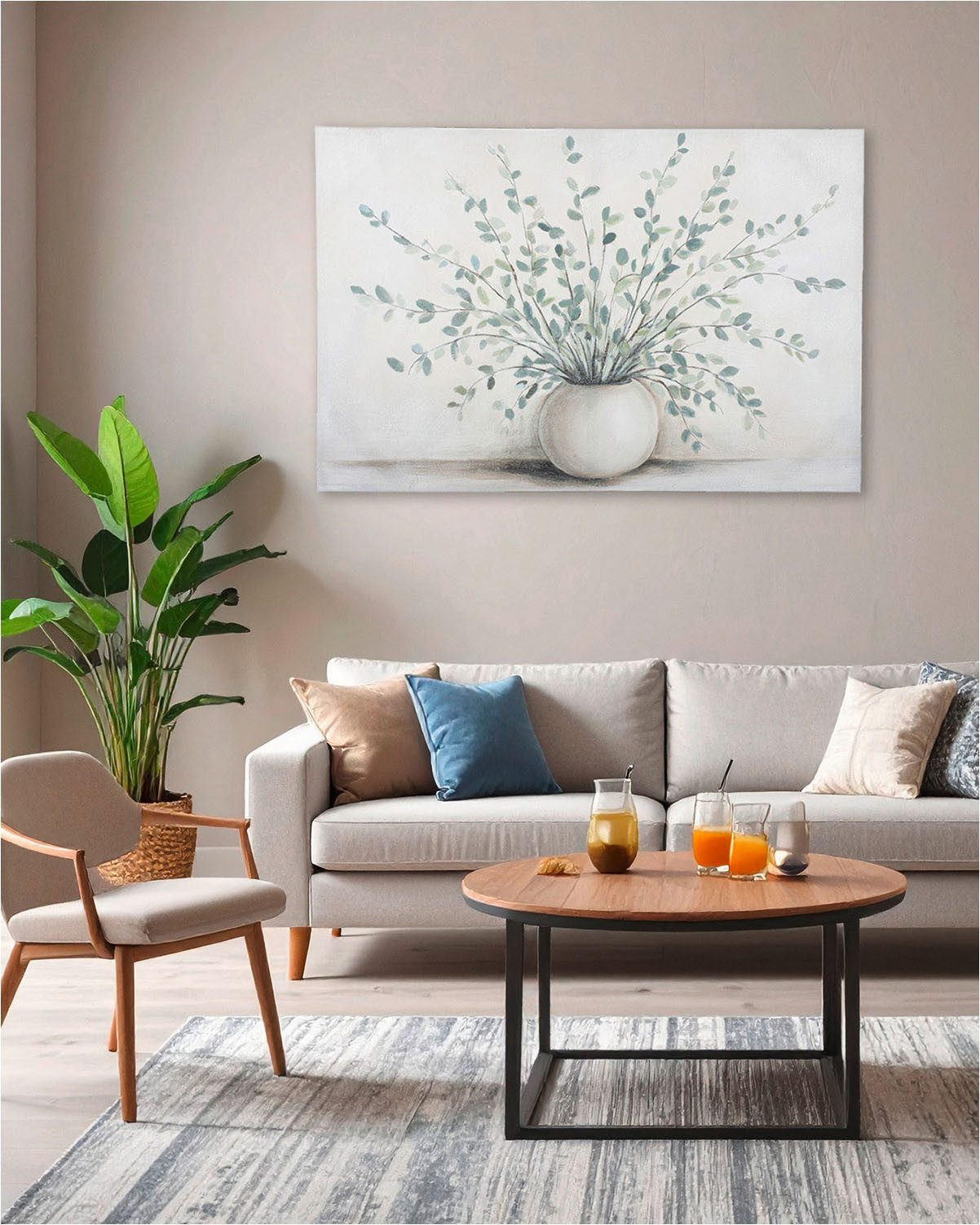 GILDE Metallbild Bild rechteckig Vase mit Eukalyptus, Blume (1 St)