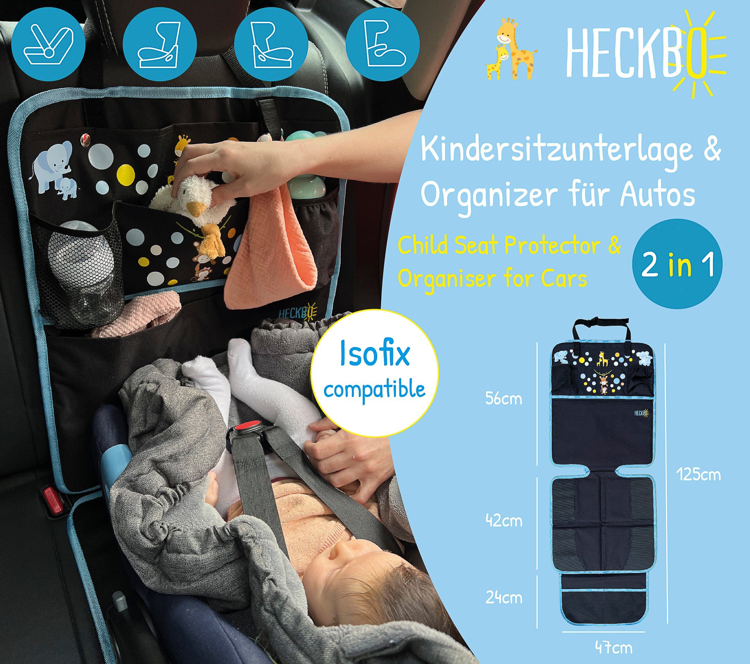 HECKBO Kindersitzunterlage 1x Auto Kindersitzunterlage XL, Schutzunterlage Kindersitz Sitzschutz – Bild 2 von 4