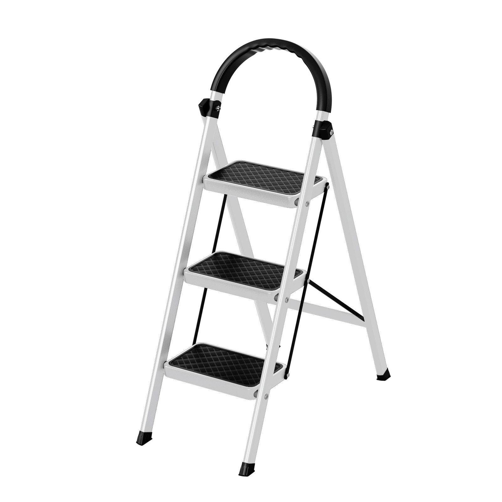 Rutaqian Klapptritt Trittleiter Vielzweckleiter mit 3 Stufen, Klapptritt mit Handlauf (Set, 1-St), bis 150 kg, Stufenleiter für Zuhause, Küche & Garten