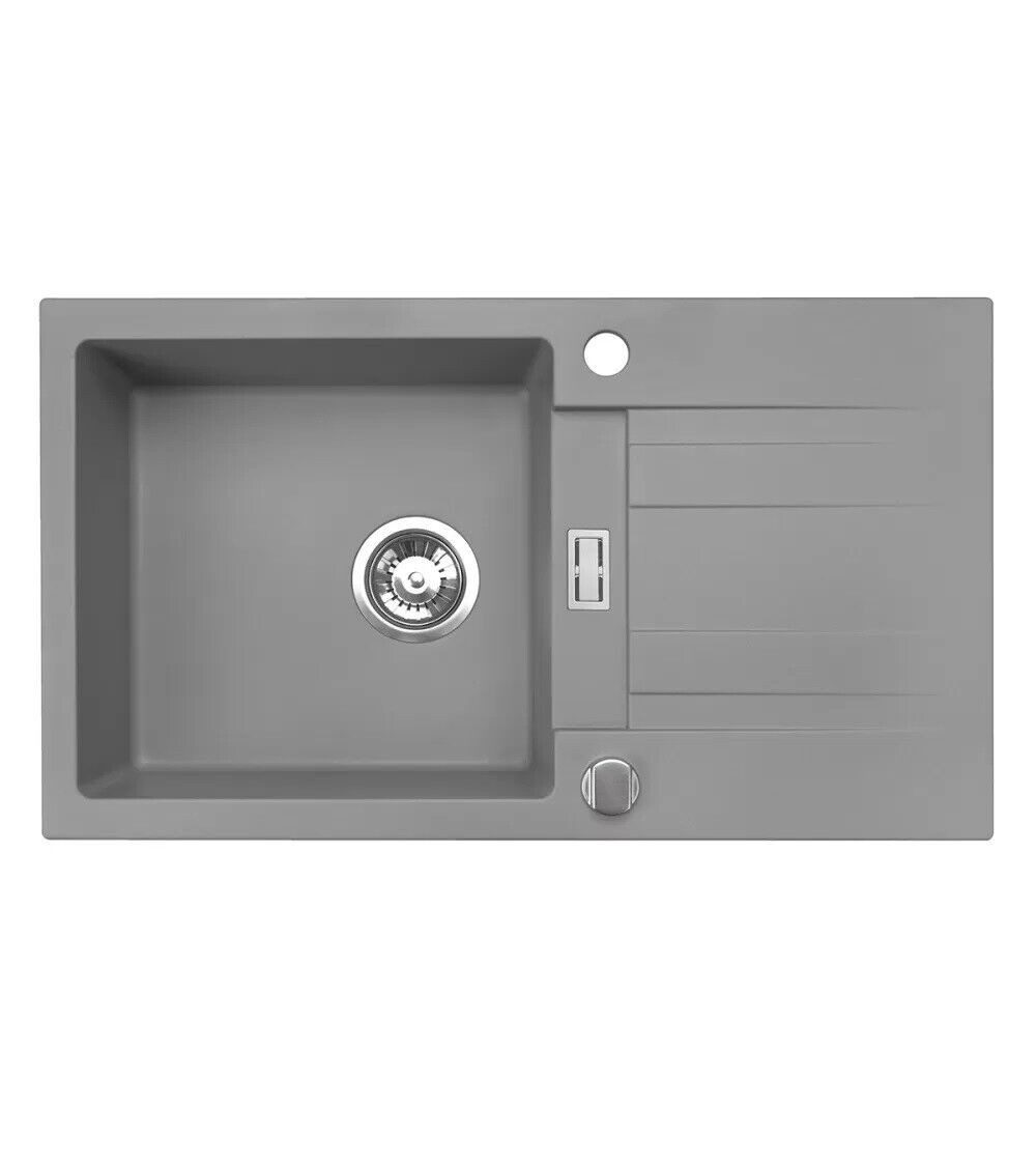Homeline Granitspüle London Granitspüle Schwarz Weiß Beige Grau Küchenspüle Siphon 76x44, Eckig, 76/43 cm, Wecken, kann rechts und links eingebaut werden., (Granitspüle, 2 St., Inklusiv Ablaufgarnitur)