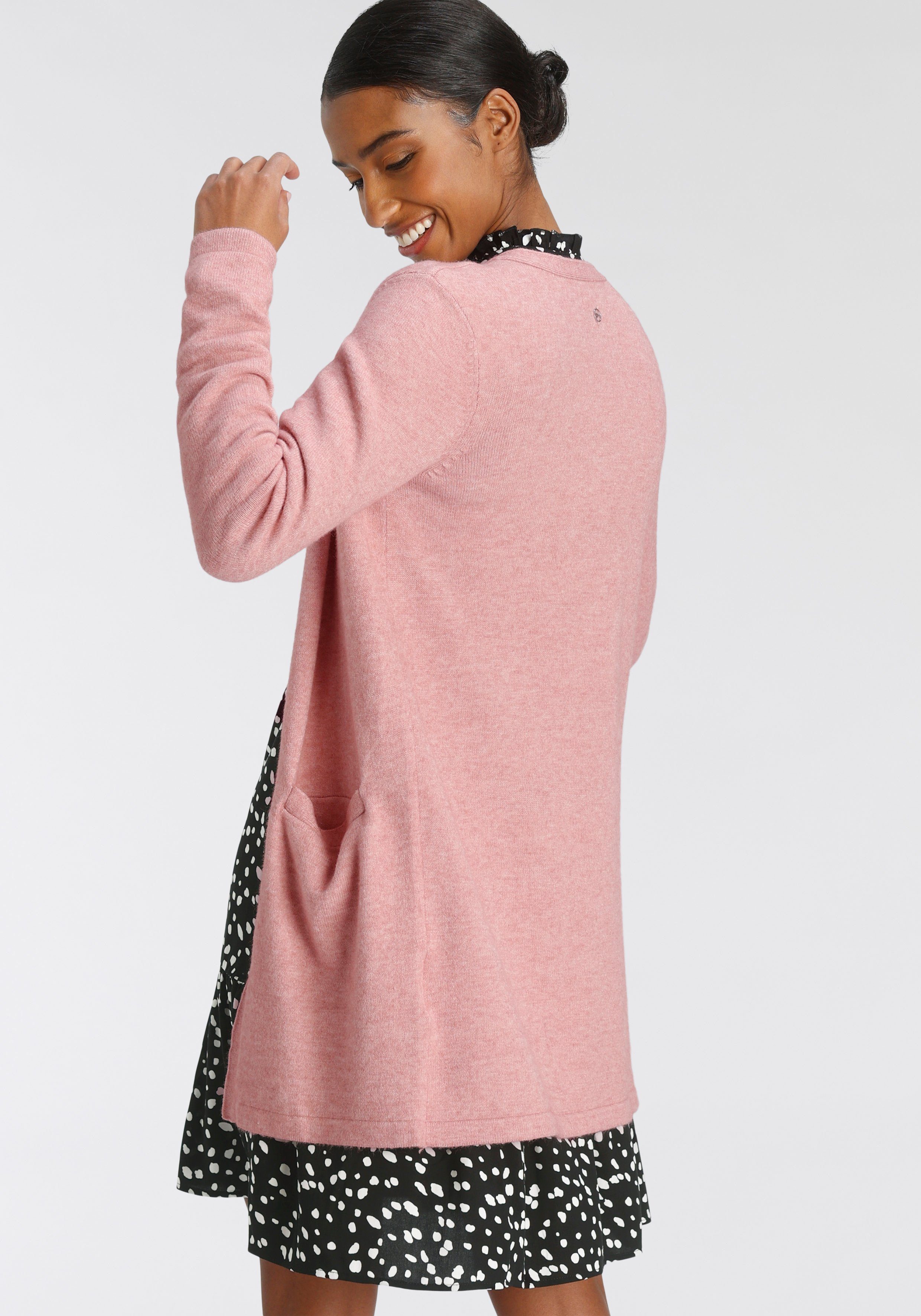 (Strickjacke aus nachhaltigem melange mit Taschen rosa Tamaris Cardigan Material)