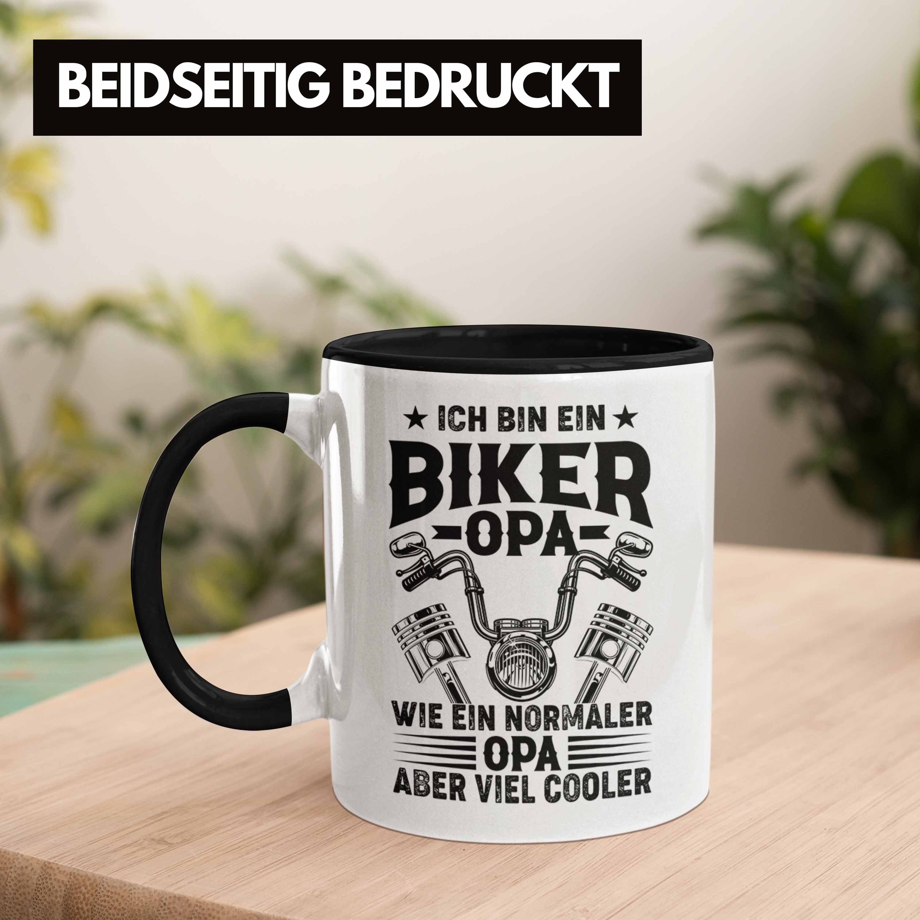 Trendation Tasse Trendation - Opa Geschenkidee Opa Opa Geschenk Schwarz Geschenkideee Tasse Biker Motorrad Motorradfahrer Vatertag Geburtstag
