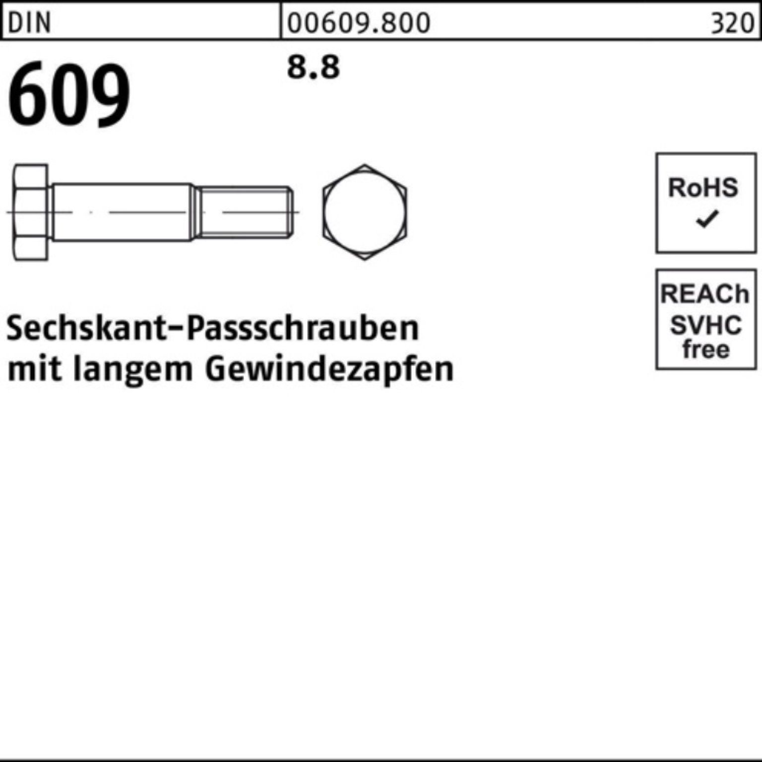 Schraube 100er Gewindezapfen 120 Reyher langem 609 DIN Sechskantpassschraube Pack M20x