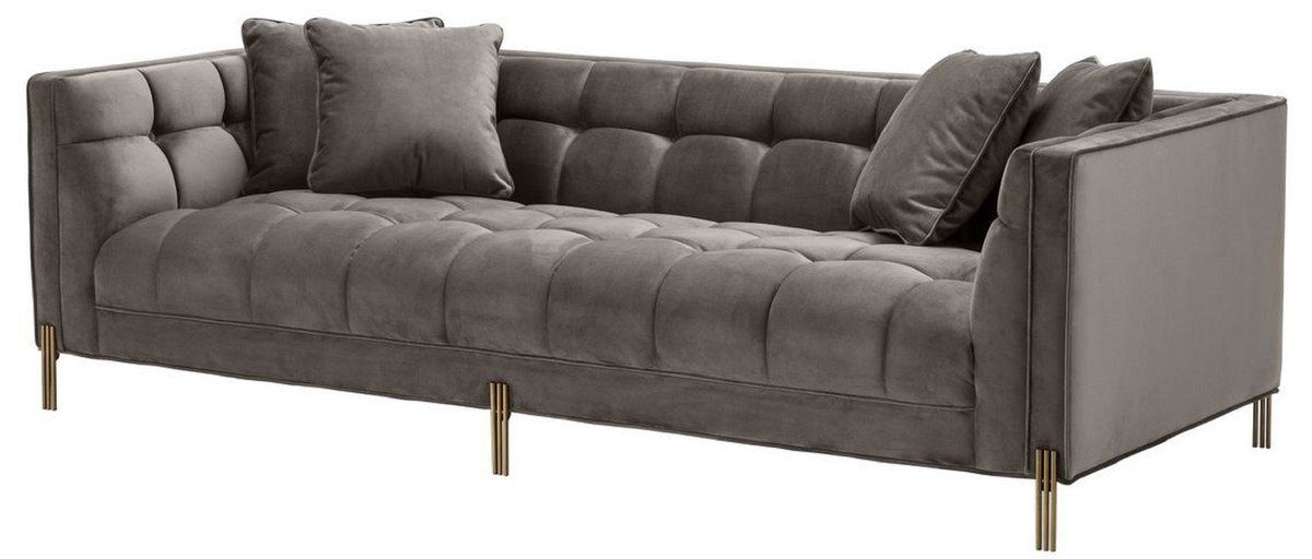 Grau H. mit Sofa x Sofa 68 Casa - 231 Luxus Messingfarben / Sofa Qualität 95 Wohnzimmer Padrino Luxus cm Samt x 4 - Kissen
