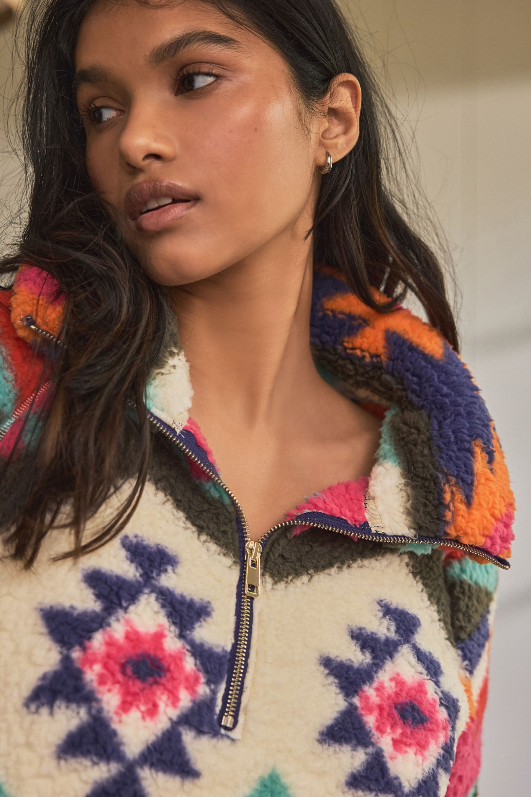 Next Fleecepullover Teddyfell-Jacke mit halbem Reißverschluss (1-tlg)