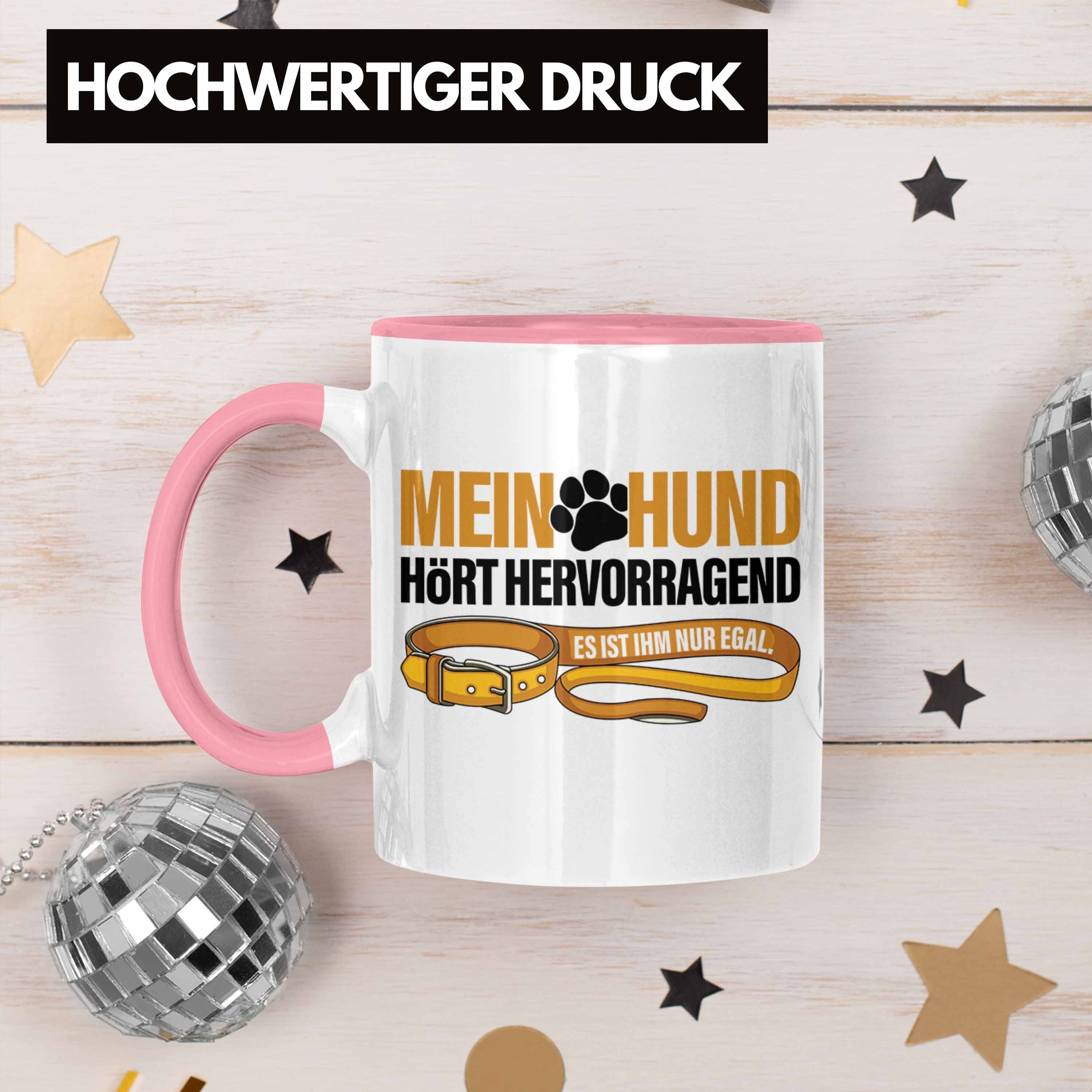 Tasse Hund TRENDATION Geschenk Tasse Hundepapa Kaffeetasse Hundeliebhaber Hundemama Rosa Spruch Trendation