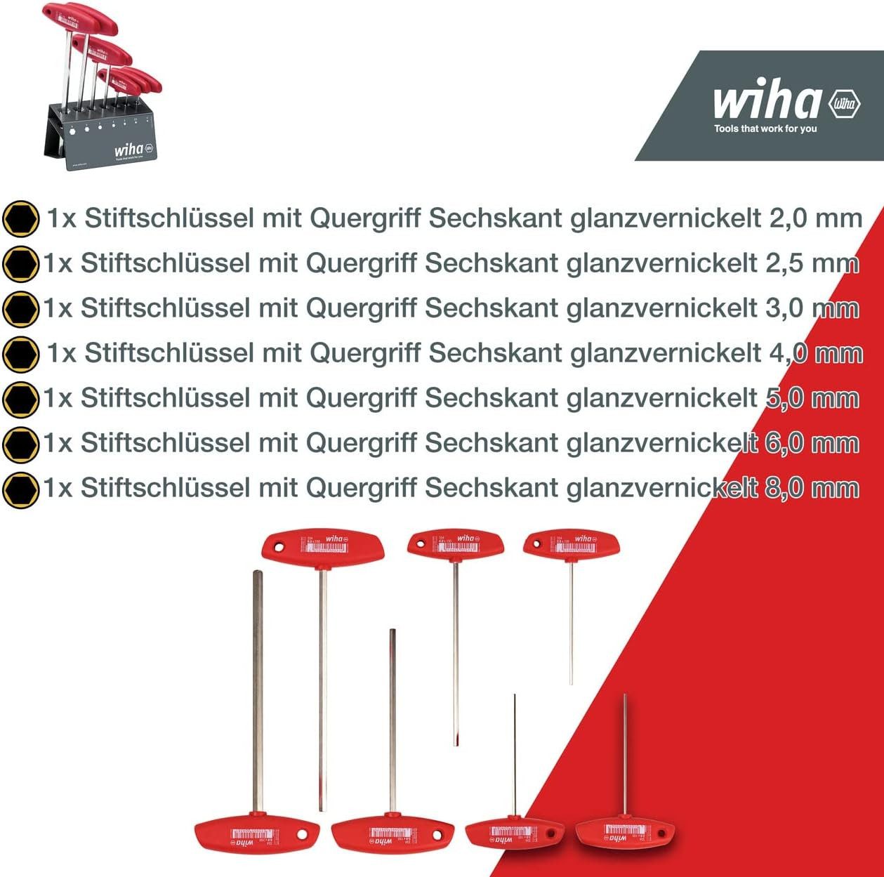 Wiha Stiftschlüssel (00953) - 8 tlg., Inkl. Werkbankständer, glanzvernickelt, Stiftschlüsselsatz mit T-Griff