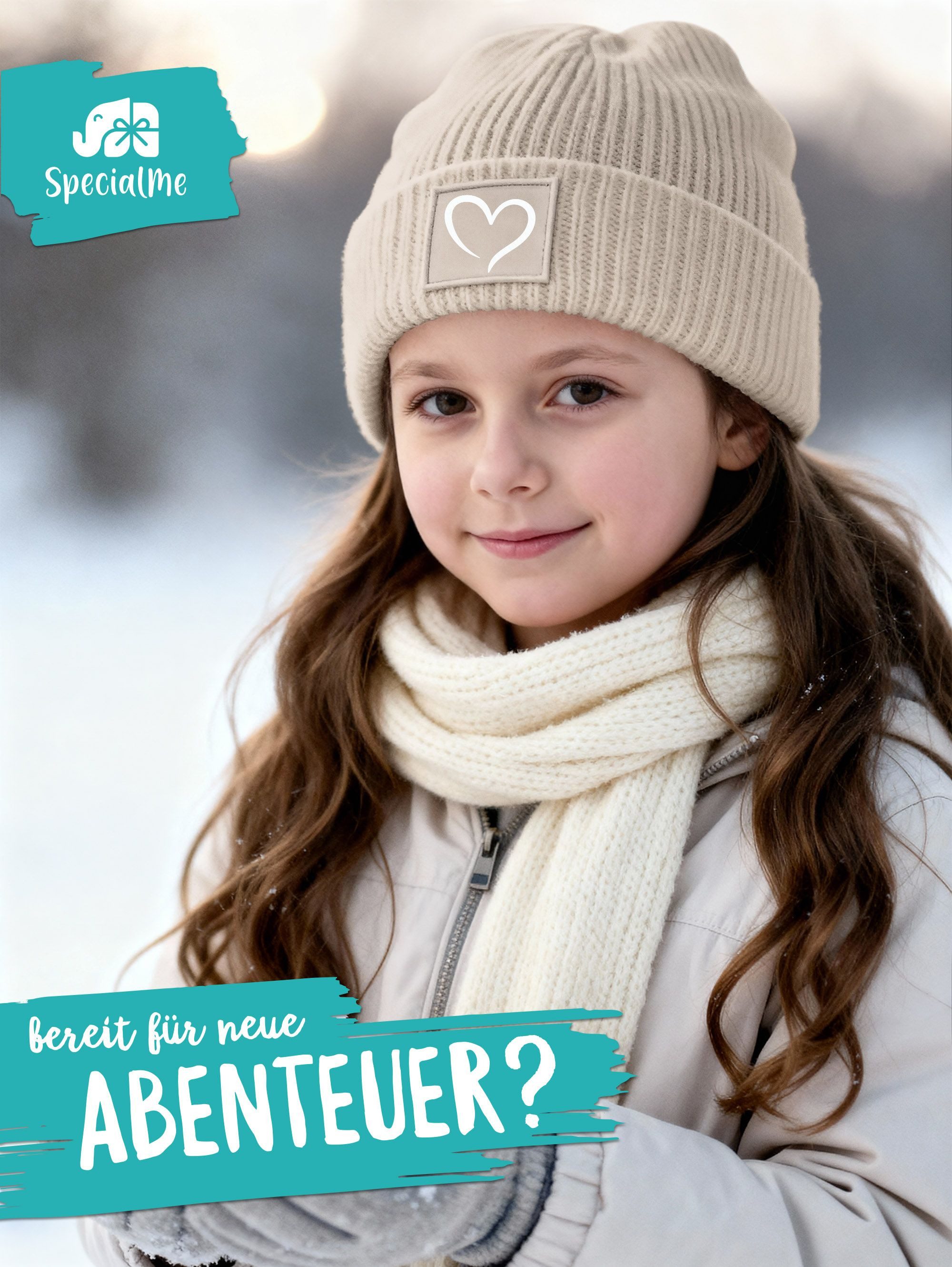 SpecialMe Beanie Kinder Beanie Mädchen Print Strickmütze Herz Aufdruck Geschenkidee