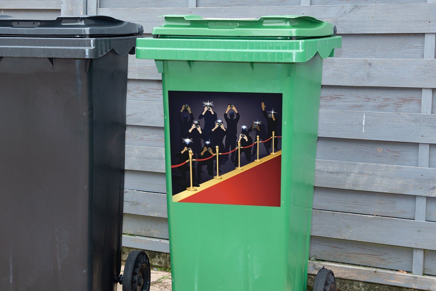 des Mülleimer-aufkleber, Fotografen Wandsticker in roten Sticker, Eine Container, St), der Mülltonne, Teppichs (1 Abfalbehälter MuchoWow entlang Illustration
