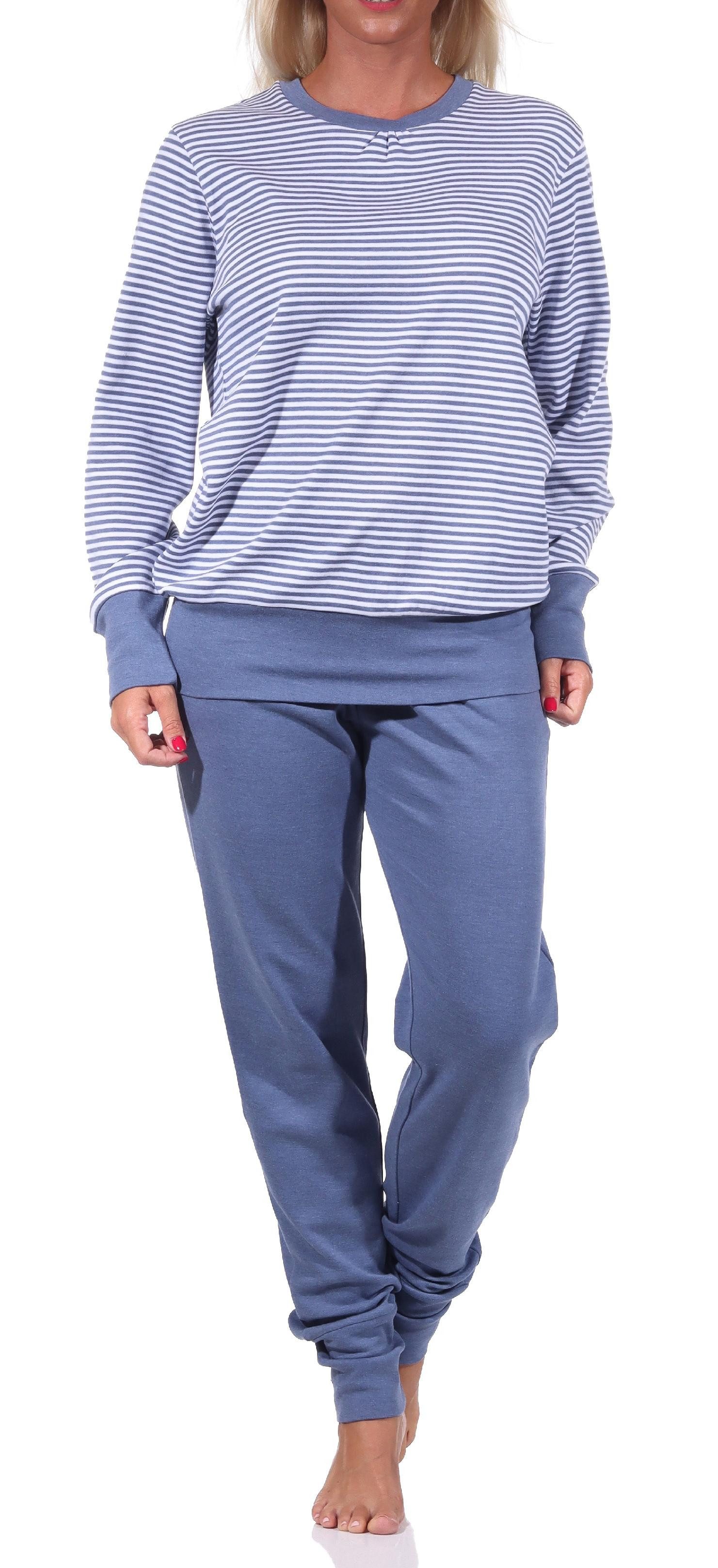 Pyjama Kuscheliger Damen Pyjama langarm Schlafanzug mit Bündchen