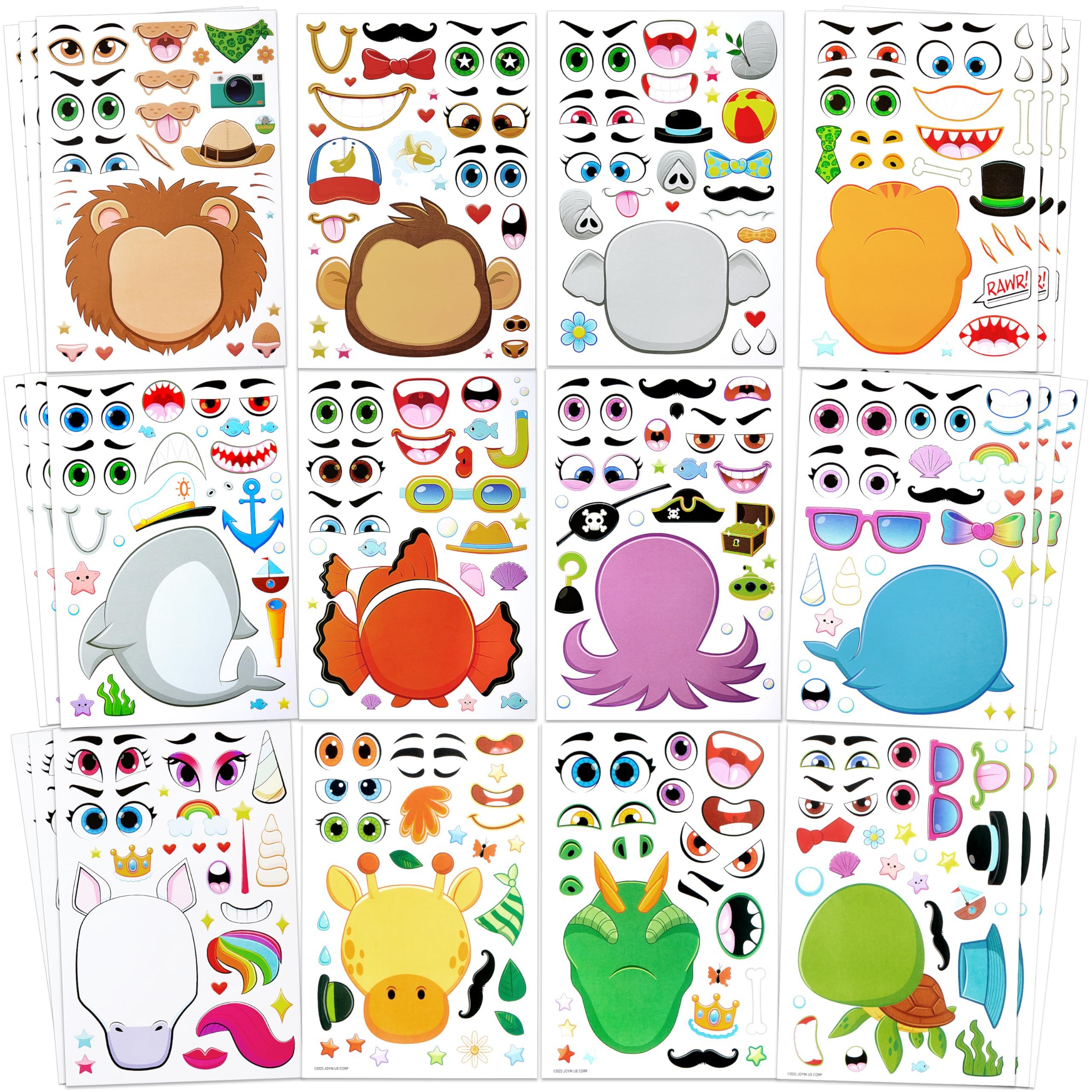 JOYIN Aufkleber JOYIN 36 Stück Tier Aufkleber Kinder, Sticker Set, Make-a-Face, (36tlg)