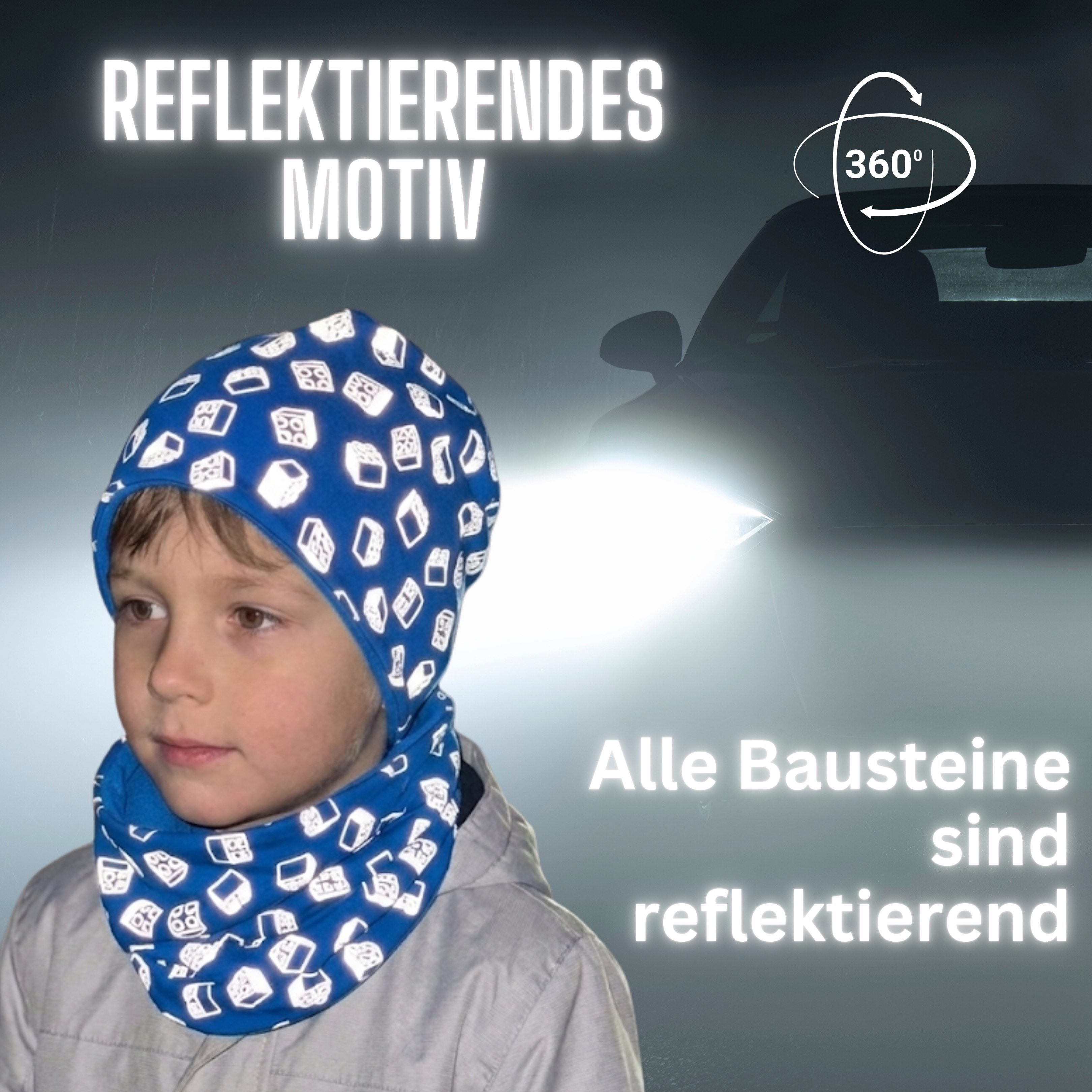 HECKBO Beanie 360° Reflektor Kinder Beanie Mütze & Loop Schal Set – Bild 2 von 5