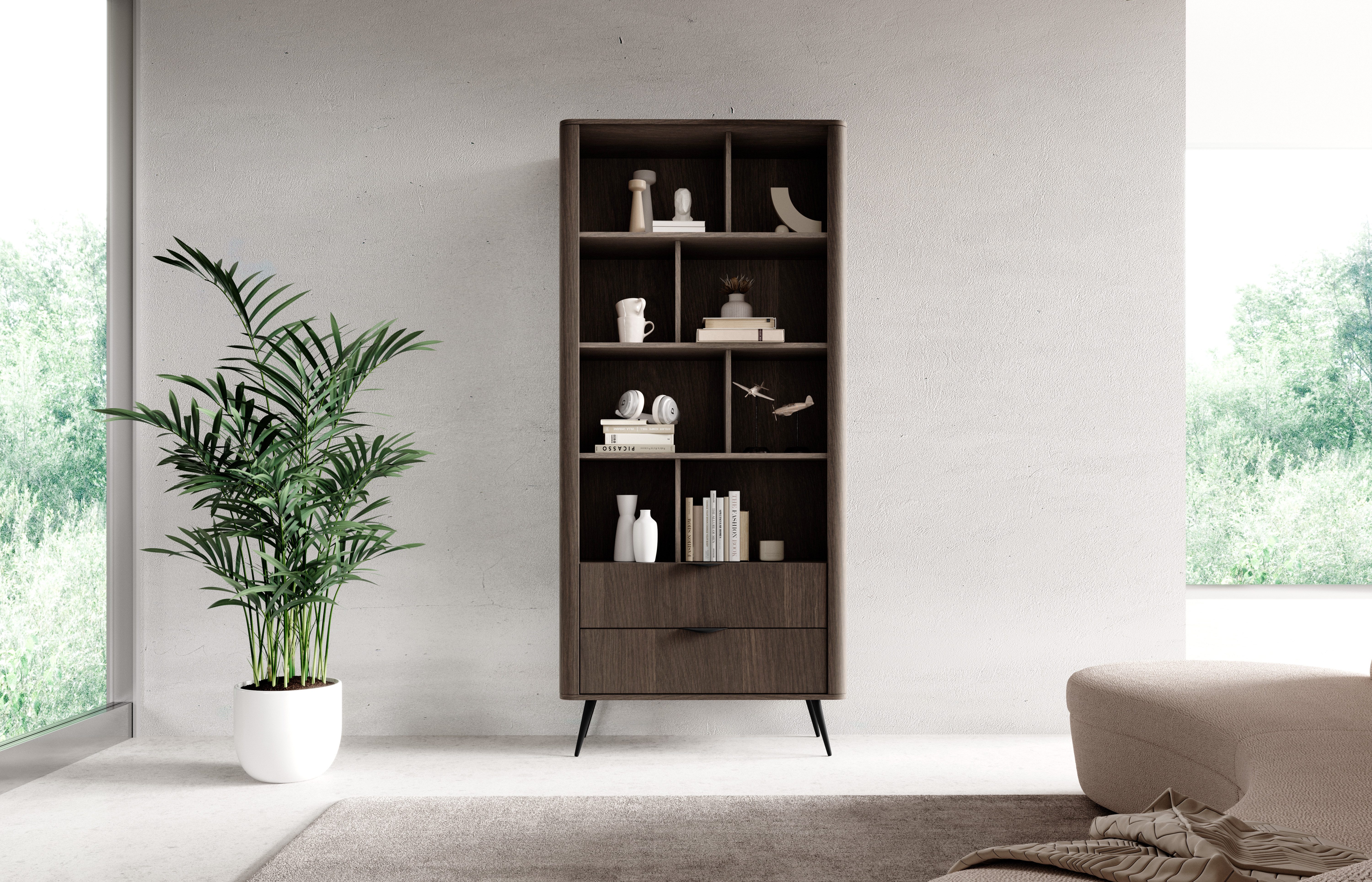 Compleo Bücherregal mit 2 Schubladen, Elegant Design, Eiche dunin