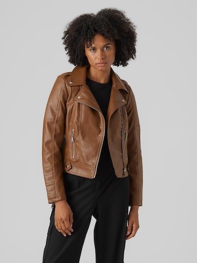 Vero Moda Lederimitatjacke VMKERRIULTRA SHORT COATED JACKET NOOS mit Biker  Details