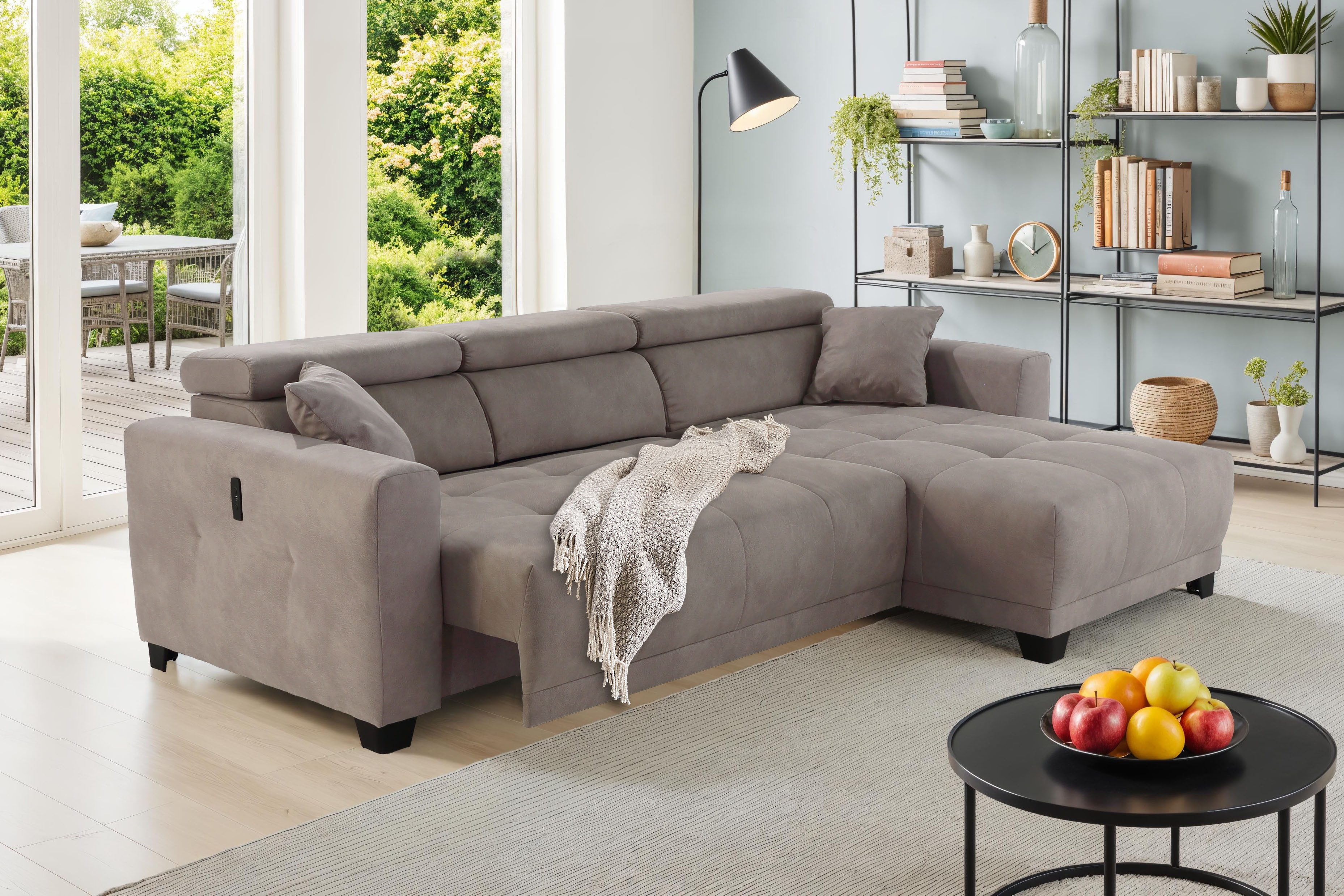 Jockenhöfer Gruppe Ecksofa Cremona L-Form, B: 263 cm, mit 30 cm elektr. Sitztiefenverstellung, 140kg Belastbarkeit je Sitz, Kopfteilverstellung & USB-Anschluss