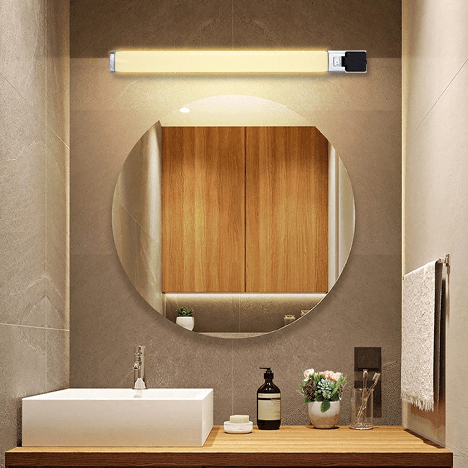 Aigostar LED Spiegelleuchte Spiegellampe Spiegel-Lichtleiste Badezimmer Alu-Silber mit Steckdose, Neutalweiß, 10 Watt, 1150 Lumen Modernes Design ; Schutzart: IP44