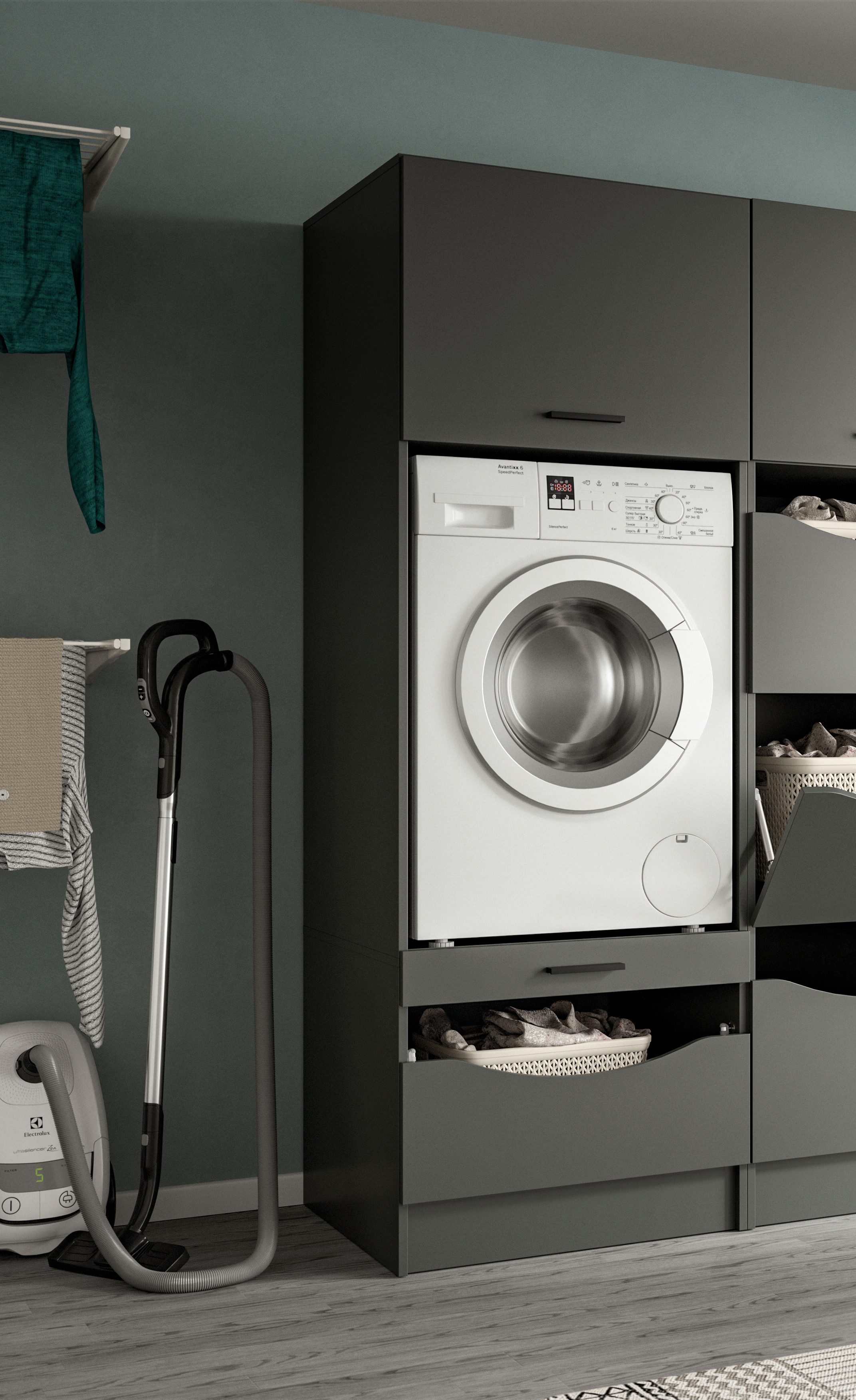 welltime Waschmaschinenumbauschrank FALAS, Höhe 195 cm, 2 Klappen, 1 Auszug, viel Stauraum (1-St., in verschiedenen Farben erhältlich, für Waschmaschine & Trockner) Waschmaschine, Trockner, Waschmaschinenschrank, Umbauschrank, Wäsche
