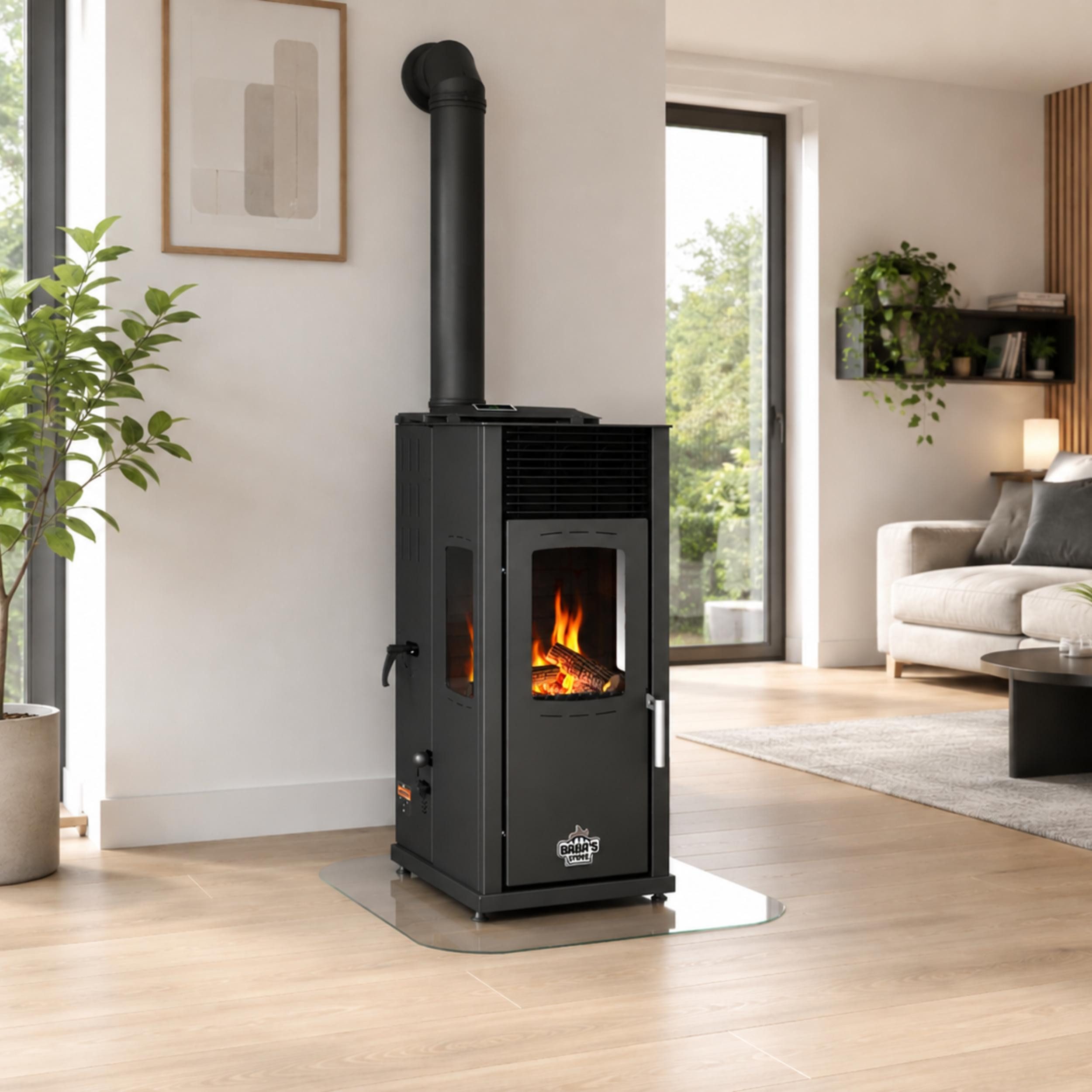 Baba's Kaminofen Eco Plus Hybridofen Pellets und Holz Kombiofen Pelletofen ohne Strom, 8 kW, Dauerbrand, Dauerbrandofen, Holzofen Holz Ofen Kamin – Bild 5 von 5