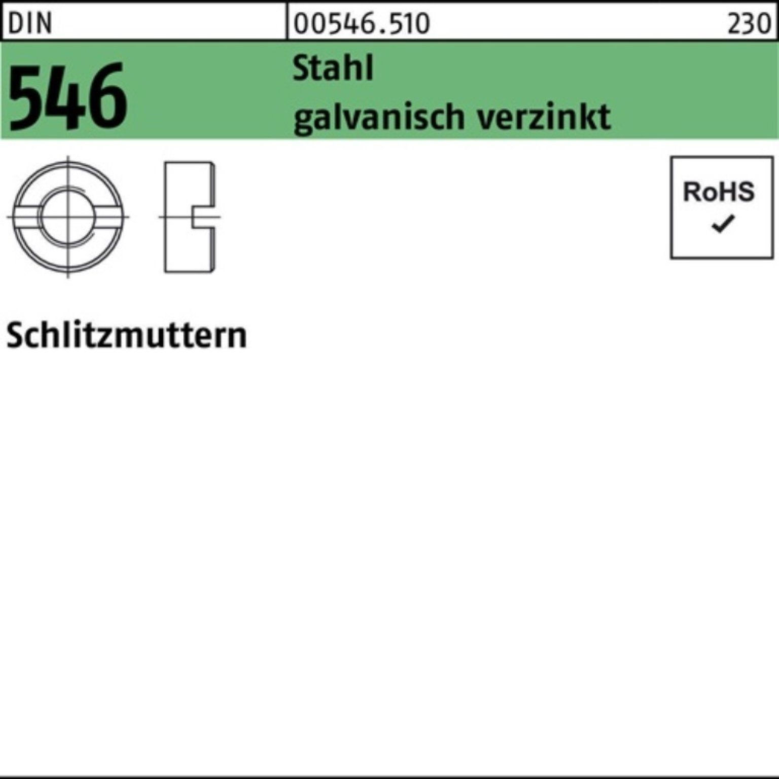 Reyher Schlitzmutter 250er Pack Schlitzmutter DIN 546 M12 Stahl galv.verz. 250 Stück DIN 5