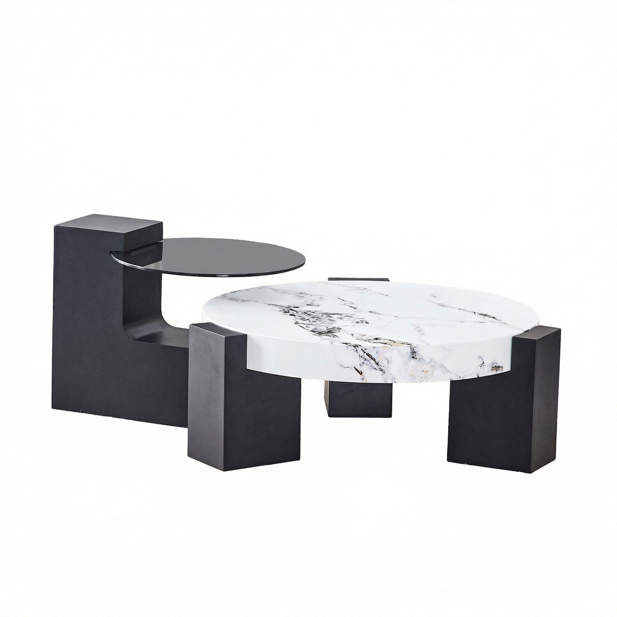 gopop Wohnzimmertisch 2er rund Couchtisch mit L-förmigem Beistelltisch & Stauraum, 2 in 1 rundes Tisch-Set, Modulares Couchtisch-Set