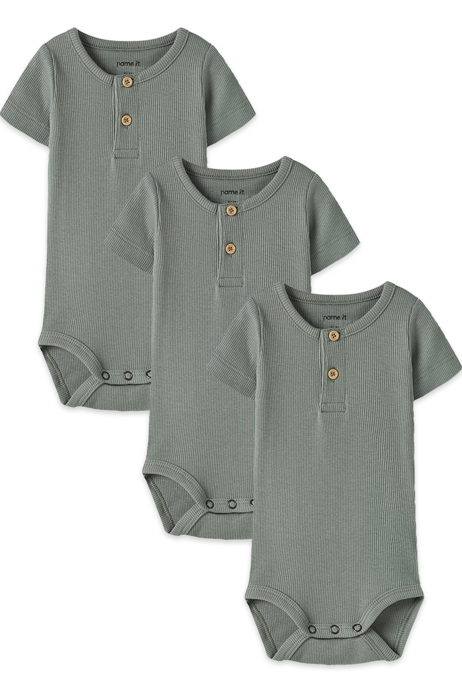 Name It T-Shirt-Body Rippstruktur Druckknöpfe Kurzarm 3er-Set Komfort Fit (3-tlg) NBMKAB SS BODY NOOS
