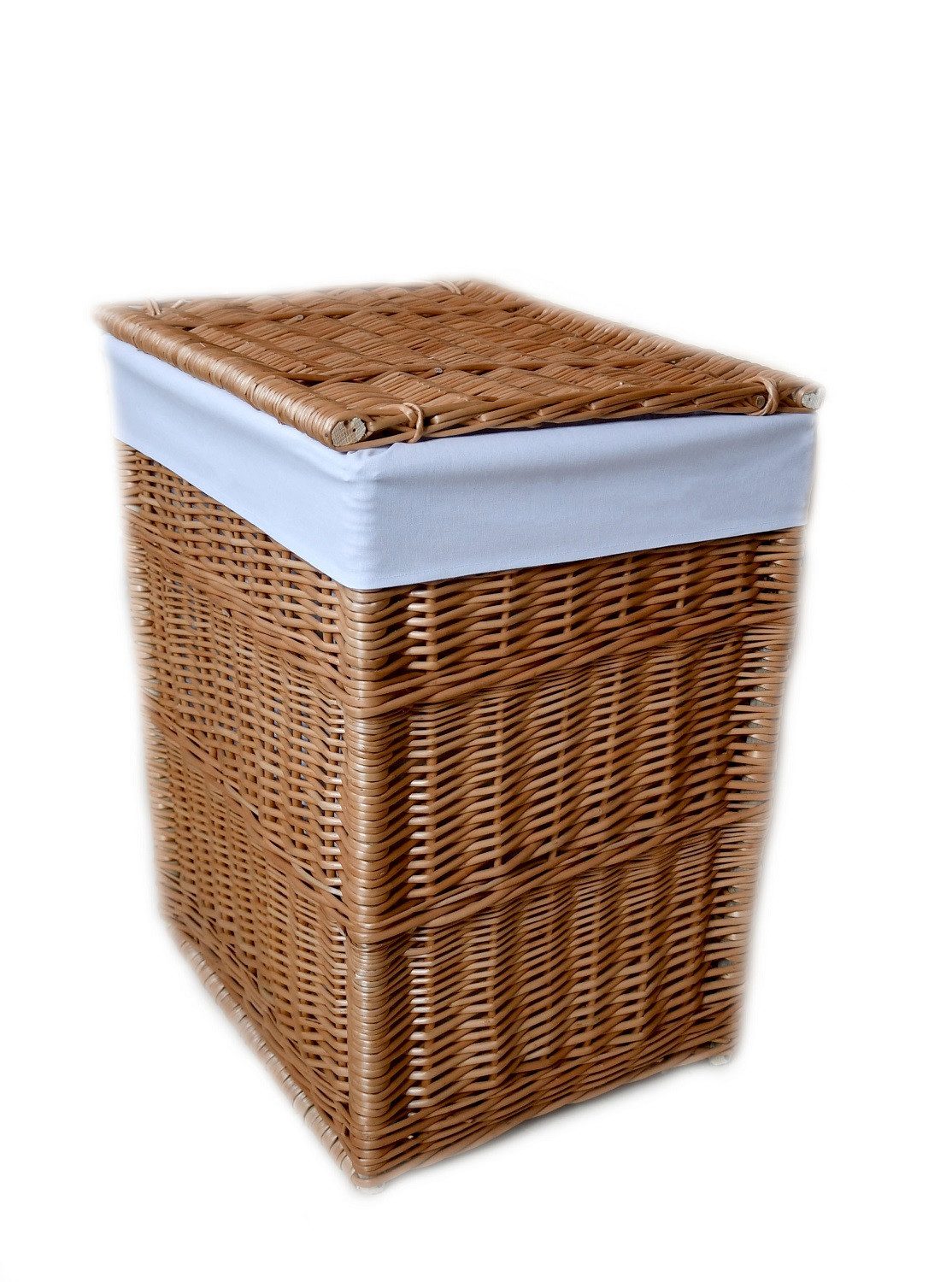 MyBer® Wäschekorb Weidenkorb Wäschesammler Wäschebox Korb aus Weide geflochten (Set, 2 St., mit weißer Stoffeinlage K4-212-SW), Breite Oben 48cm, Unten 42cm, Höhe 56cm, Tiefe 37cm