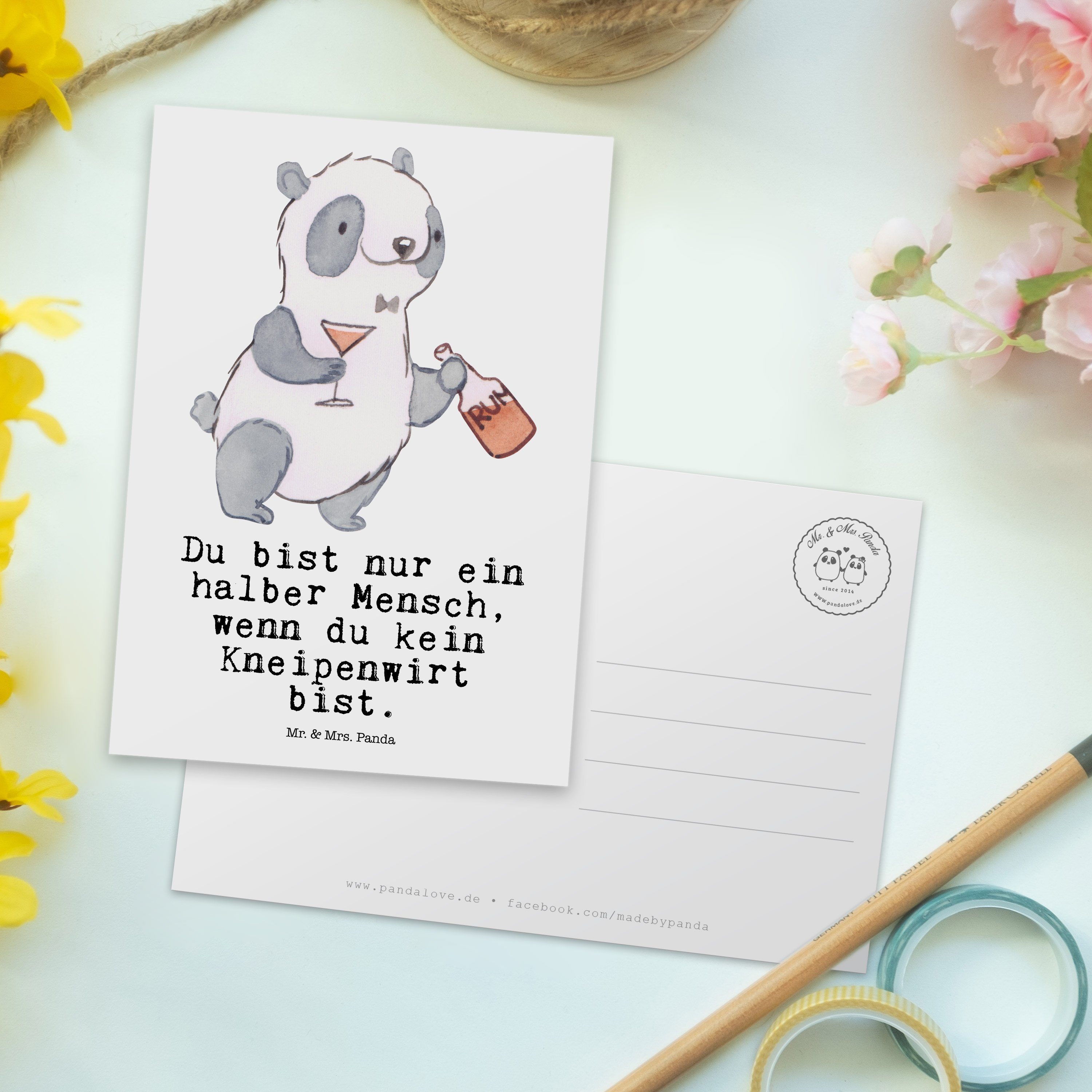 Mr. - Herz Kneipenwirt mit Geschenk, Rente, Karte, & Panda Mrs. - Weiß Postkarte Geschenkkarte