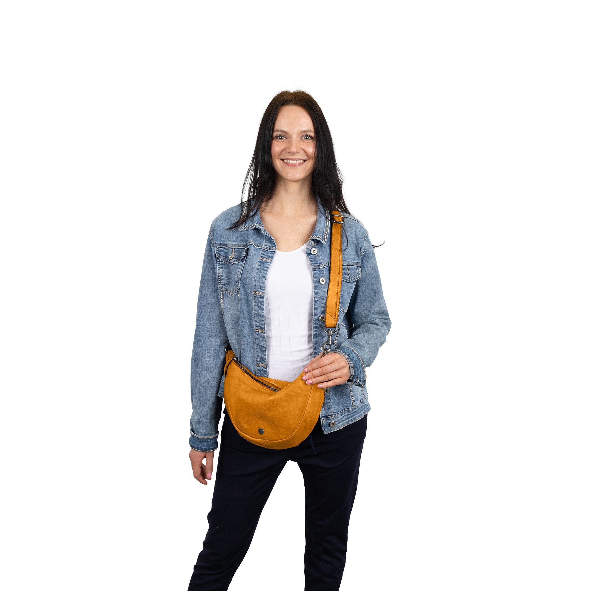 Cas8 Umhängetasche in halbmondform - Moonbag für Damen aus premium Leder