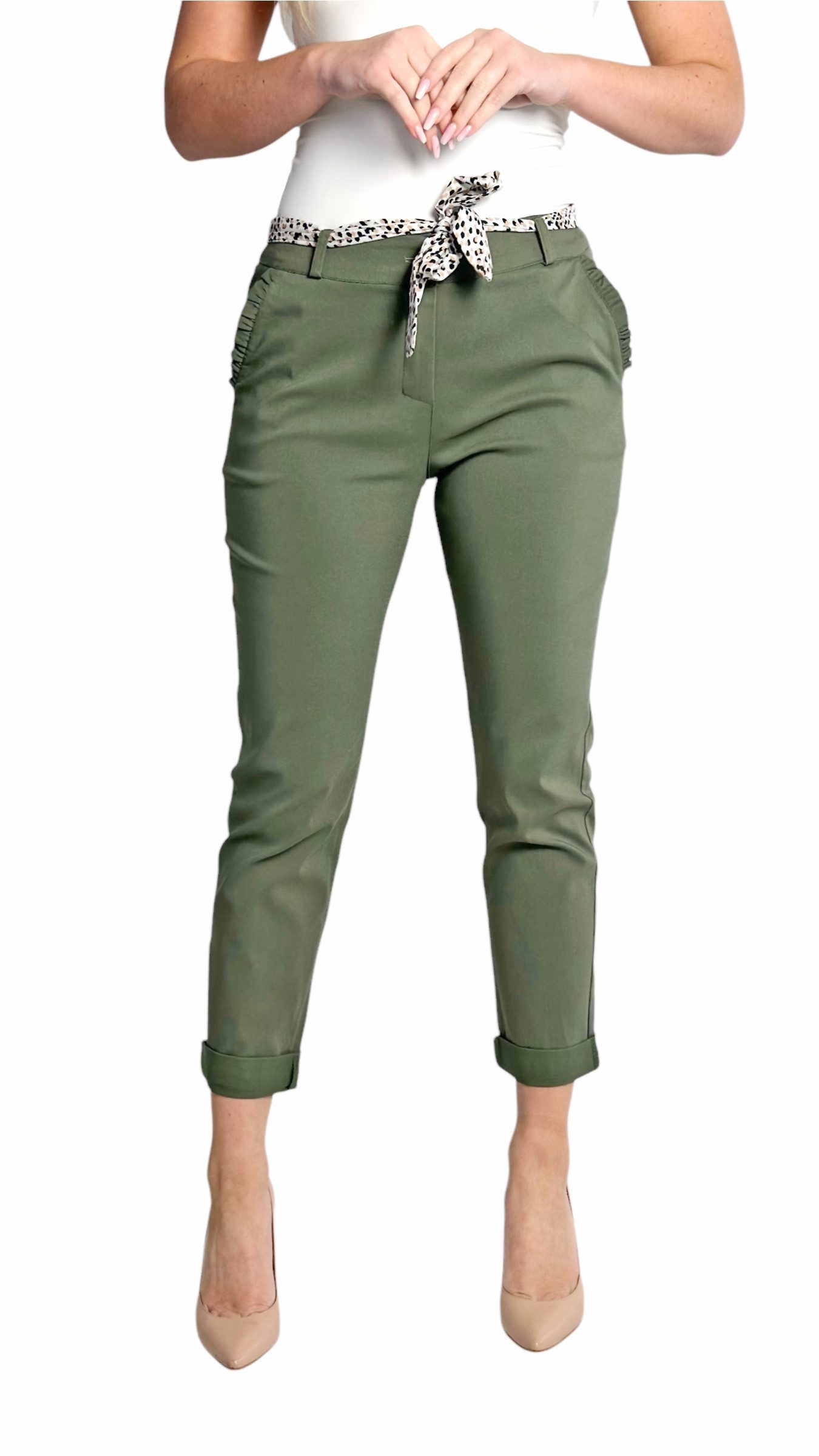 Stretch-Hose Female Damen Stretch Klassische Chino Hose mit gemustertem Tuch N. 366