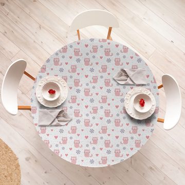 Abakuhaus Tischdecke Rundum-elastische Stofftischdecke, Pastell Katzen Herzen und Blumen Fun