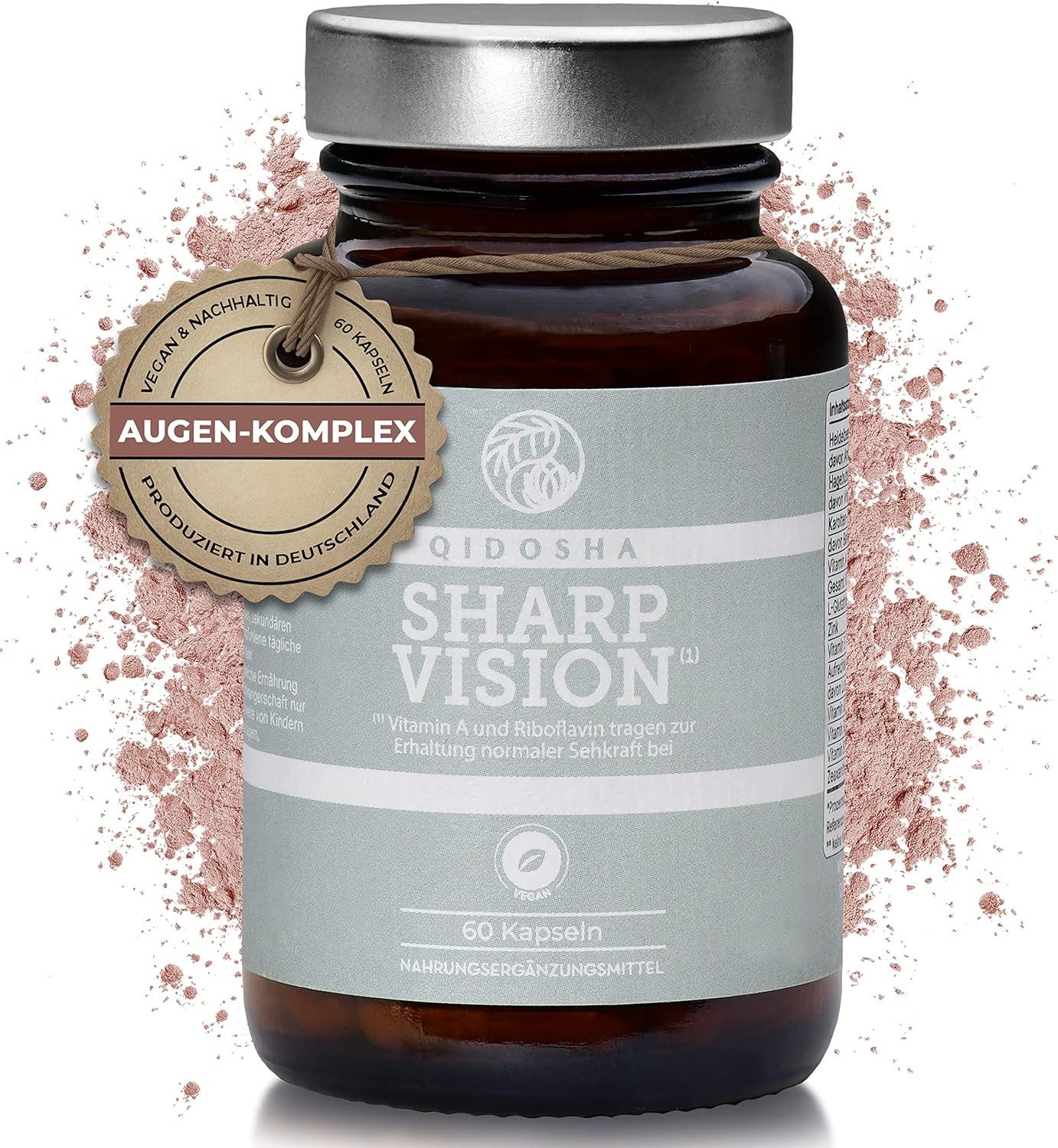 QIDOSHA SHARP VISION Augen-Komplex Kapseln, Augenkapseln zur Prävention, mit Anthocyanidinen, Beta-Carotin, Vitamin A, C, B1, B2, B3, E plus Zink, Glutathion, Zeaxanthin und Lutein, 60 Kapseln, Augenvitamine, Augen-Komplex à 60 St., 38.9 g