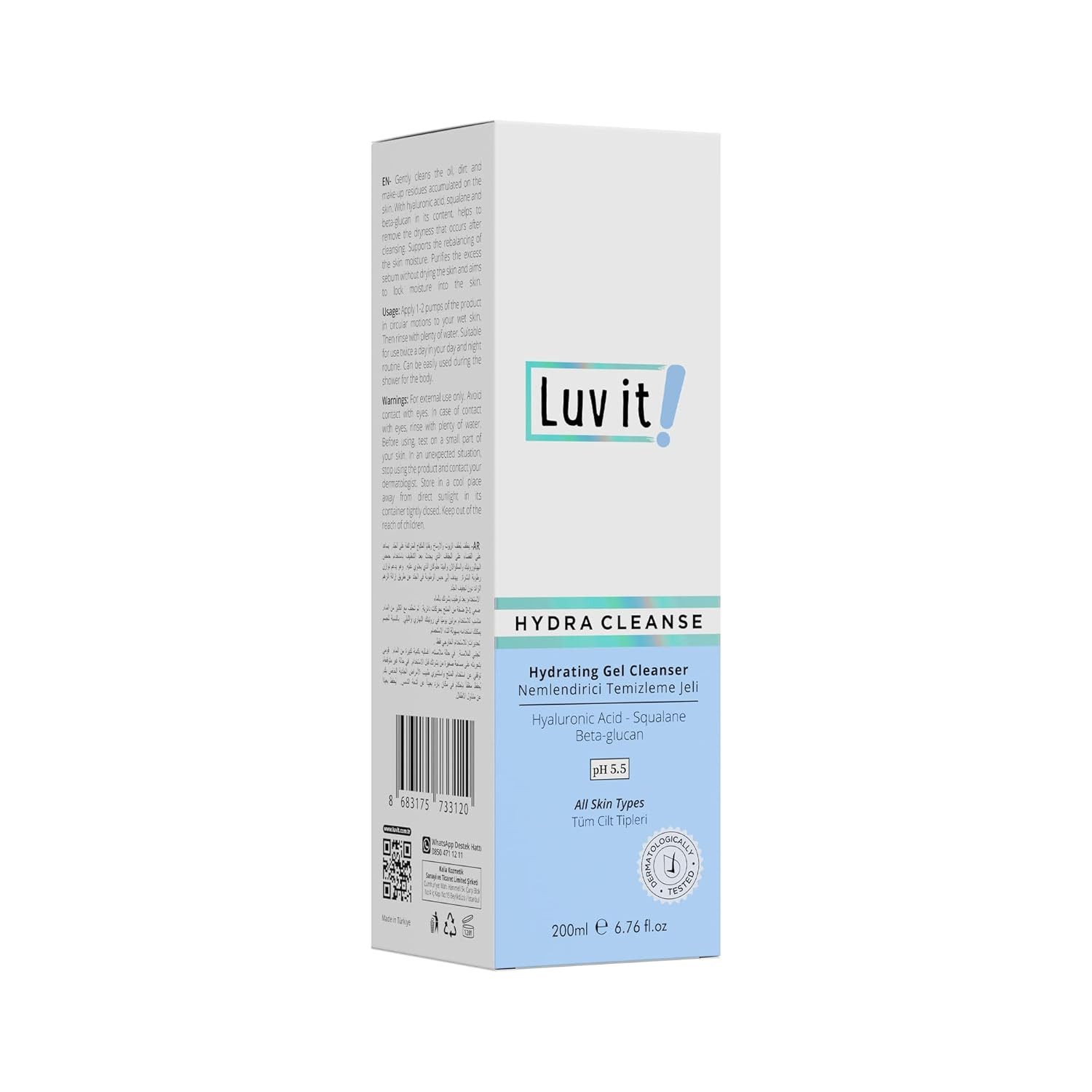Luv it! Gesichtsreinigungsgel Feuchtigkeitsspendend mit Hyaluronsäure, Squalan und Beta-Glucan, 200ml