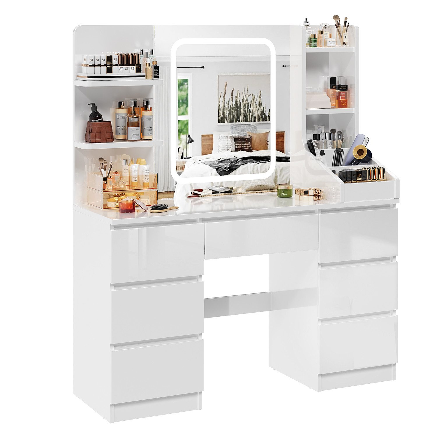 HOMALL Schminktisch Schminktisch mit Spiegel und LED Mit 7 Schubladen und 8 günstig online kaufen