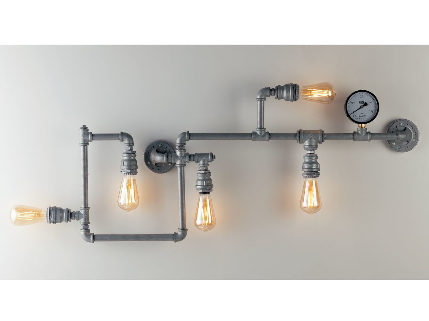 LUCE Design LED Wandleuchte, LED wechselbar, warmweiß, innen, ausgefallene Treppenhaus Industrial Rohr Lampe flach Grau 114cm grau antik