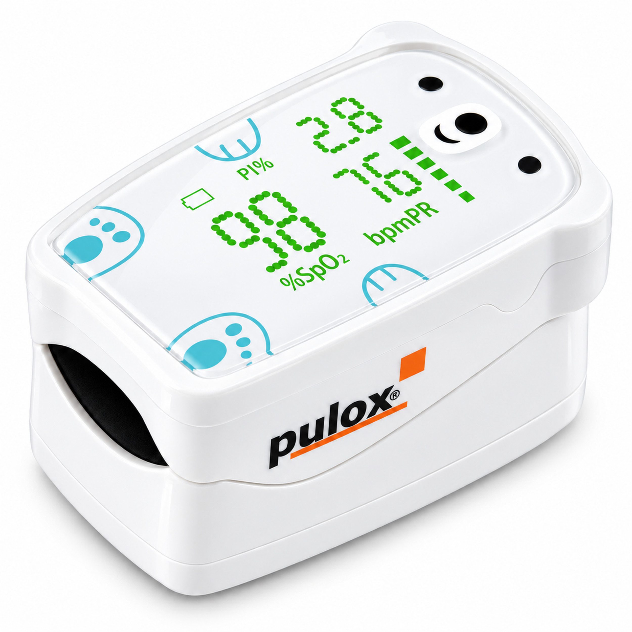 pulox Pulsoximeter PO-235 - Fingeroximeter für Kinder mit Alarm - Weiß